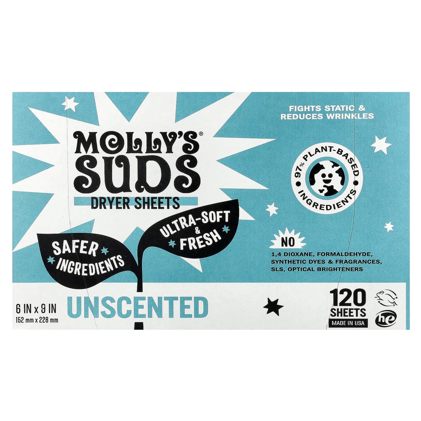 Molly's Suds, Dryer Sheets, Unscented, 120 Sheets - Image 1