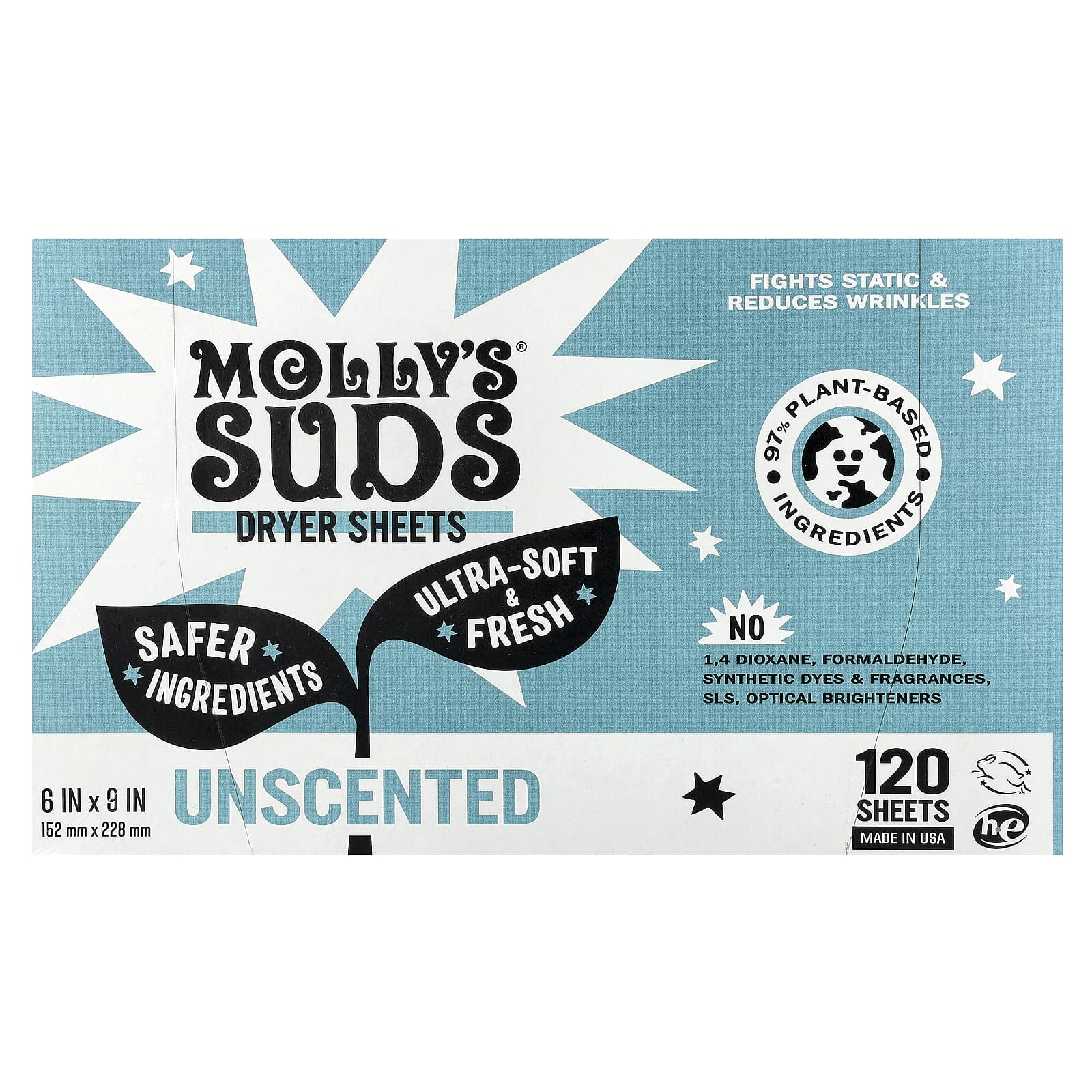 Molly's Suds, Dryer Sheets, Unscented, 120 Sheets - Image 1