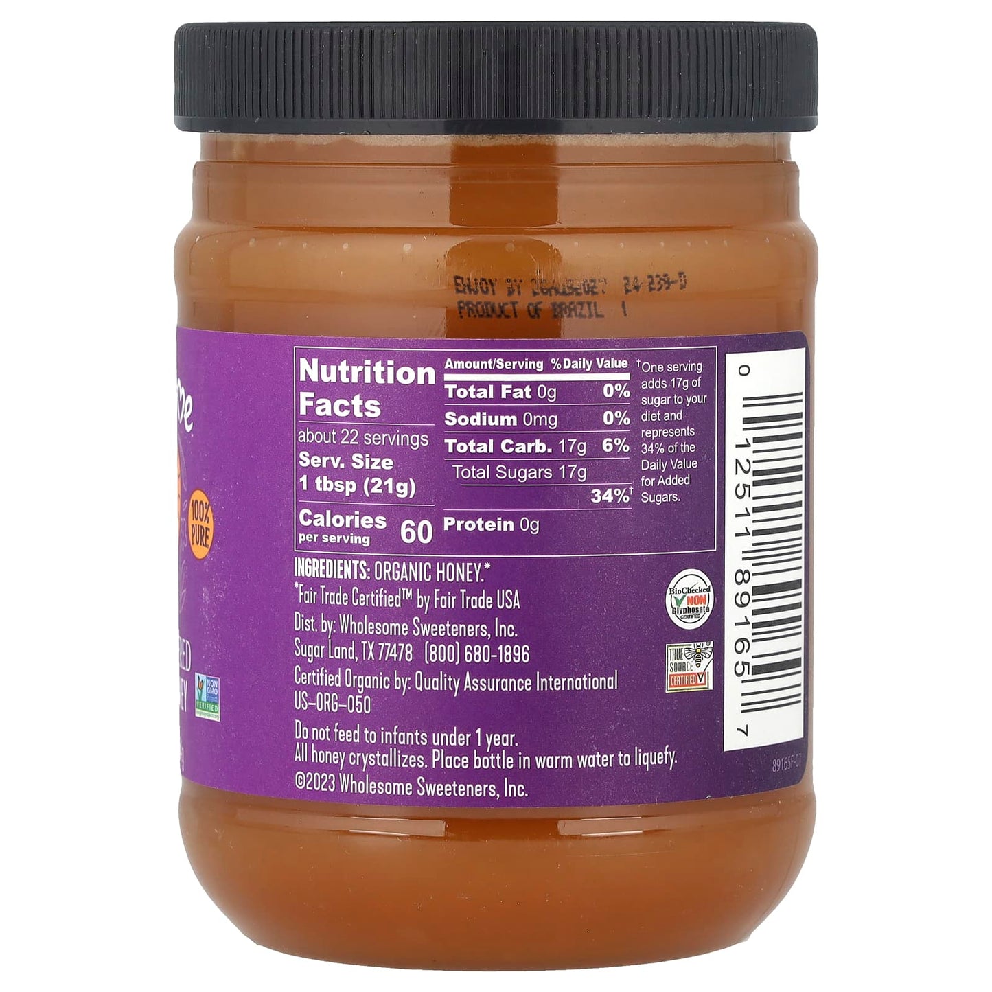 Wholesome Sweeteners, Raw + Unfiltered Organic Honey , 16 oz (454 g) - Image 2