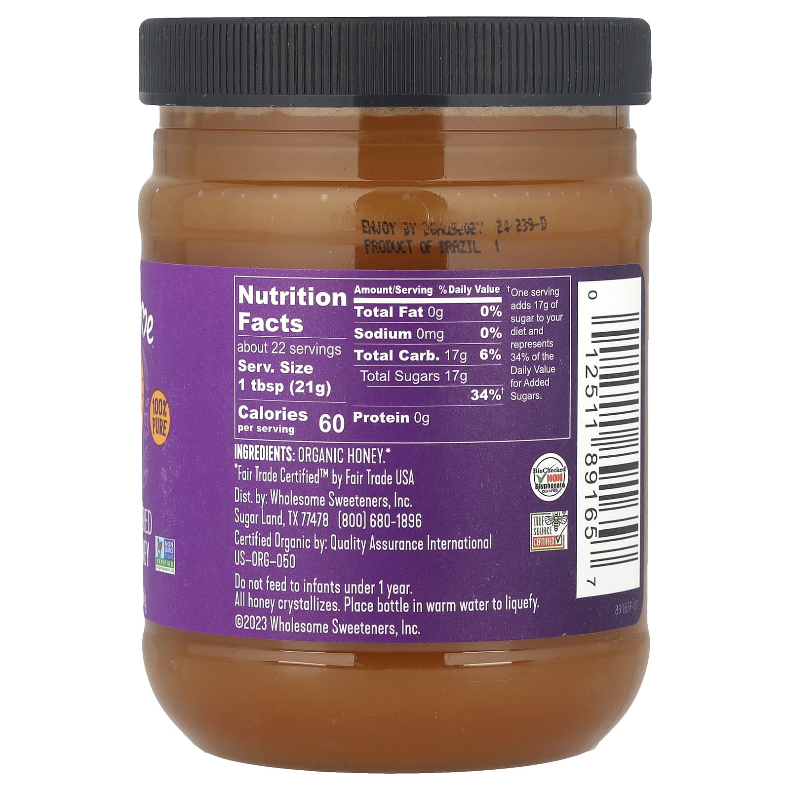 Wholesome Sweeteners, Raw + Unfiltered Organic Honey , 16 oz (454 g) - Image 2