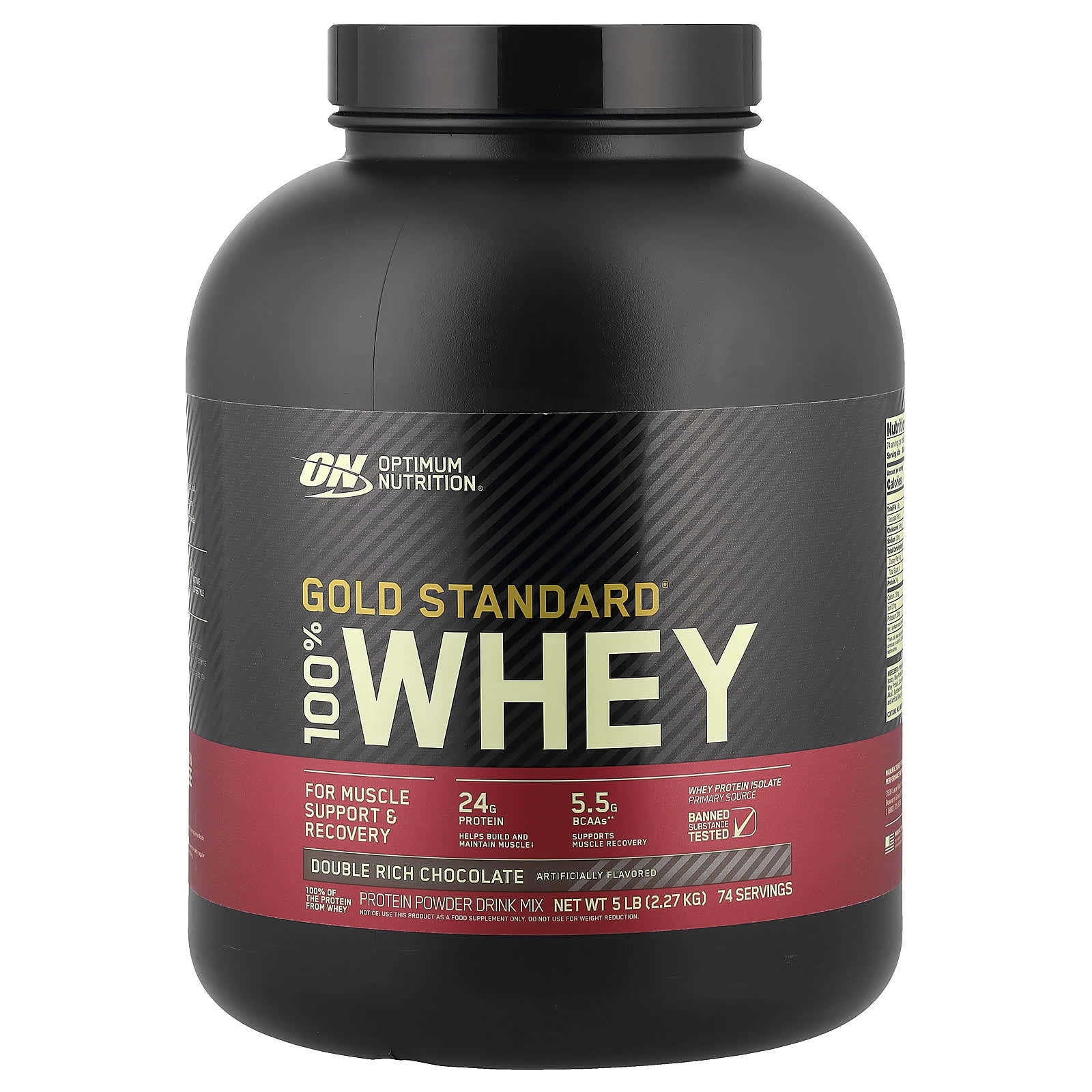 Optimum Nutrition, Gold Standard® 100% Whey, Double Rich Chocolate, 5 lb (2.27 kg) - Image 1