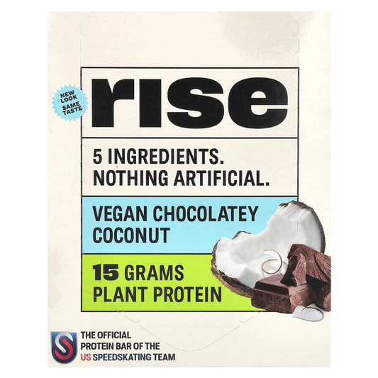 Rise Bar, Protein Bar, Vegan Chocolatey Coconut, 12 Bars, 2.1 oz (60 g) Each - Image 1