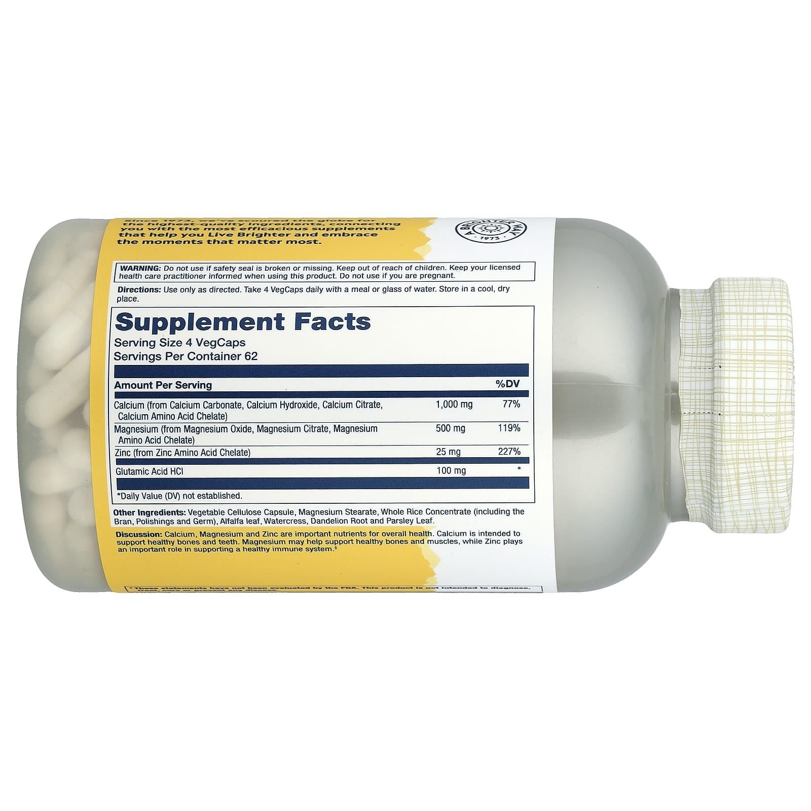 Solaray, Calcium Magnesium Zinc, 250 VegCaps - Image 2
