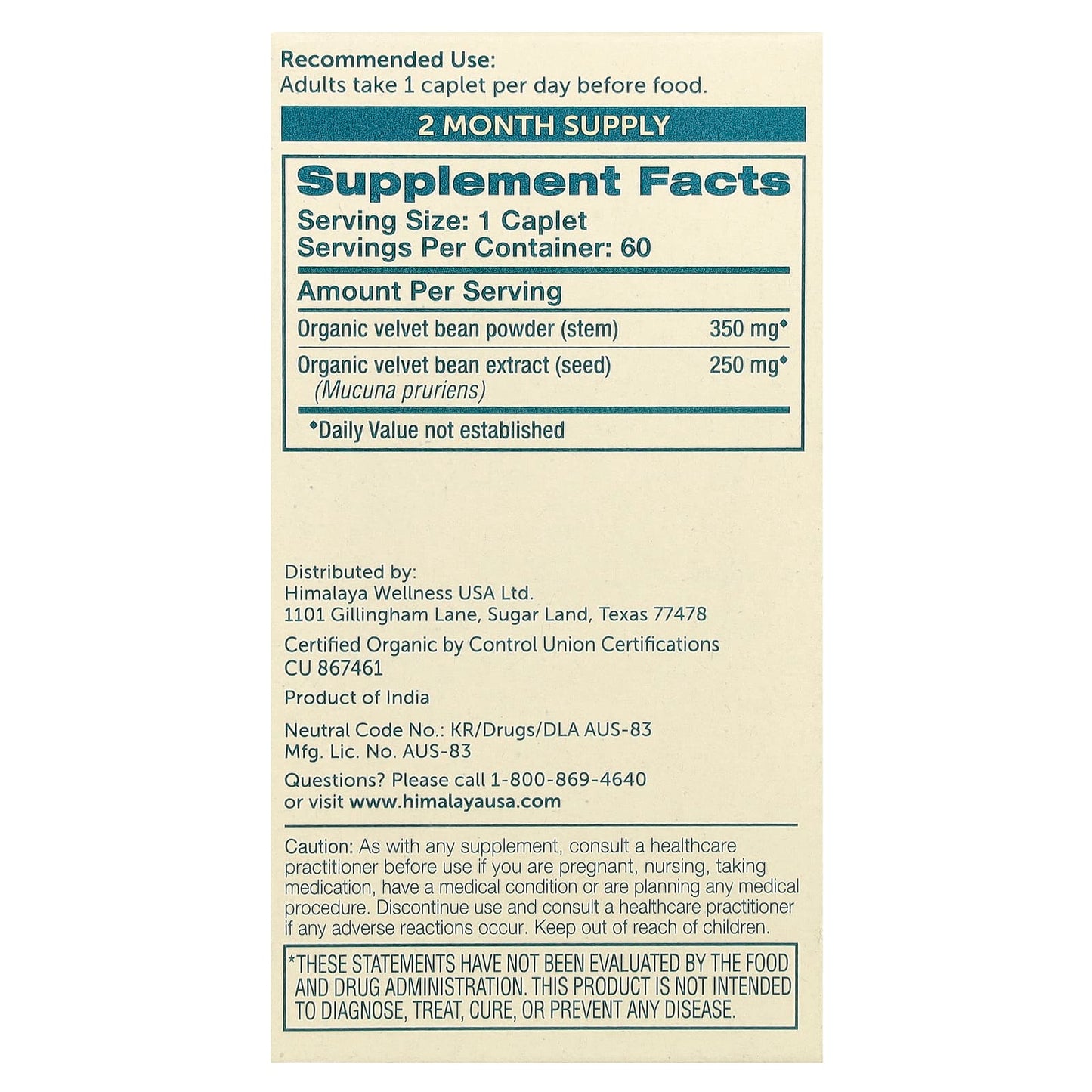 Himalaya Organic Mucuna for Relaxation & Mood Support - 60 Caplets - Image 2