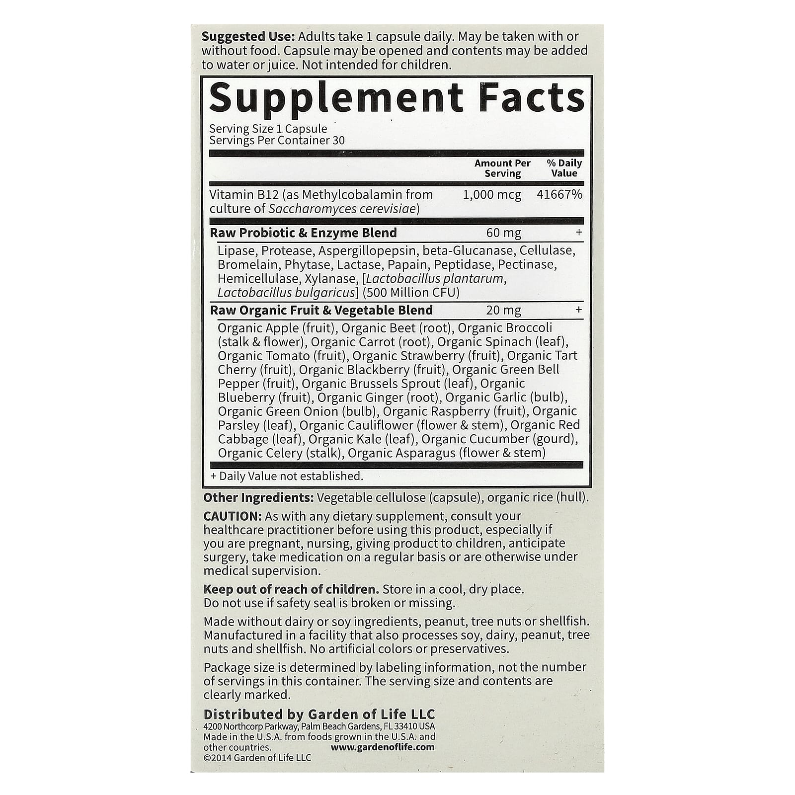 Garden of Life RAW B12 Vitamin Supplement - 30 Vegan Capsules - Image 2