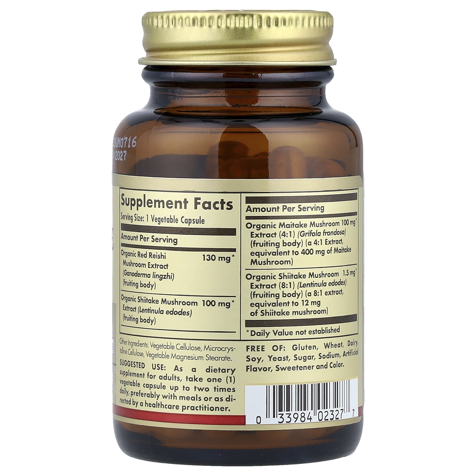 Solgar, Reishi Shiitake Maitake Mushroom Extract, 50 Vegetable Capsules - Image 2