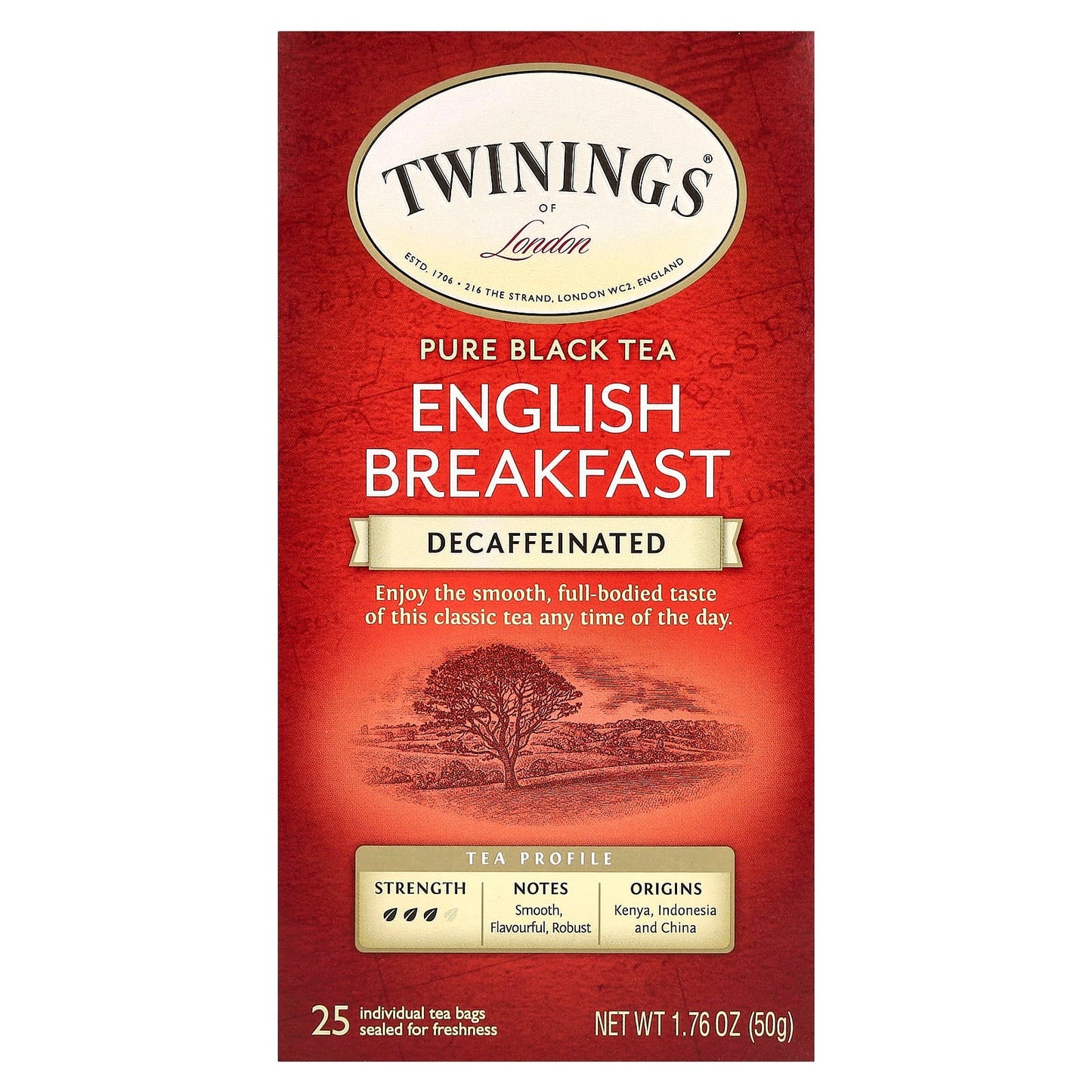 Twinings, Pure Black Tea, English Breakfast, Decaffeinated, 25 Tea Bags, 1.76 oz (50 g) - Image 1