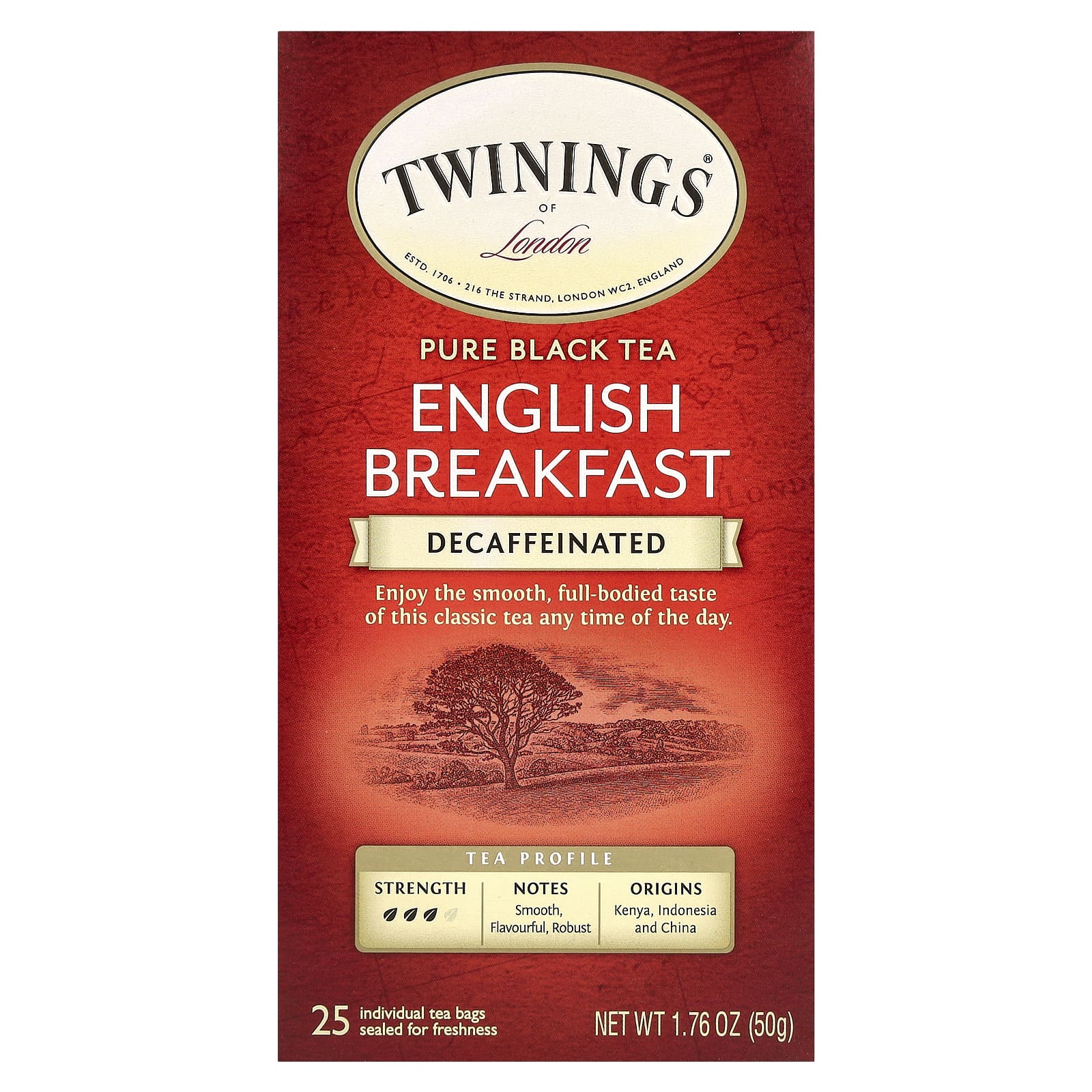 Twinings, Pure Black Tea, English Breakfast, Decaffeinated, 25 Tea Bags, 1.76 oz (50 g) - Image 1