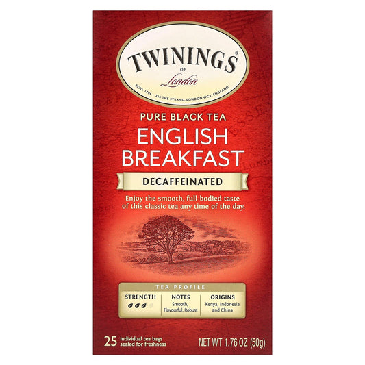 Twinings, Pure Black Tea, English Breakfast, Decaffeinated, 25 Tea Bags, 1.76 oz (50 g) - Image 1