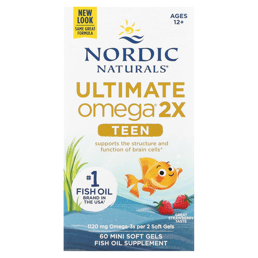 Nordic Naturals, Teen, Ultimate Omega 2X, Ages 12+, Strawberry, 60 Mini Soft Gels - Image 1