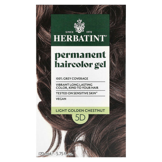 Herbatint Permanent Hair Color Gel, 5D Light Golden Chestnut, 100% Natural, Vegan - Image 1
