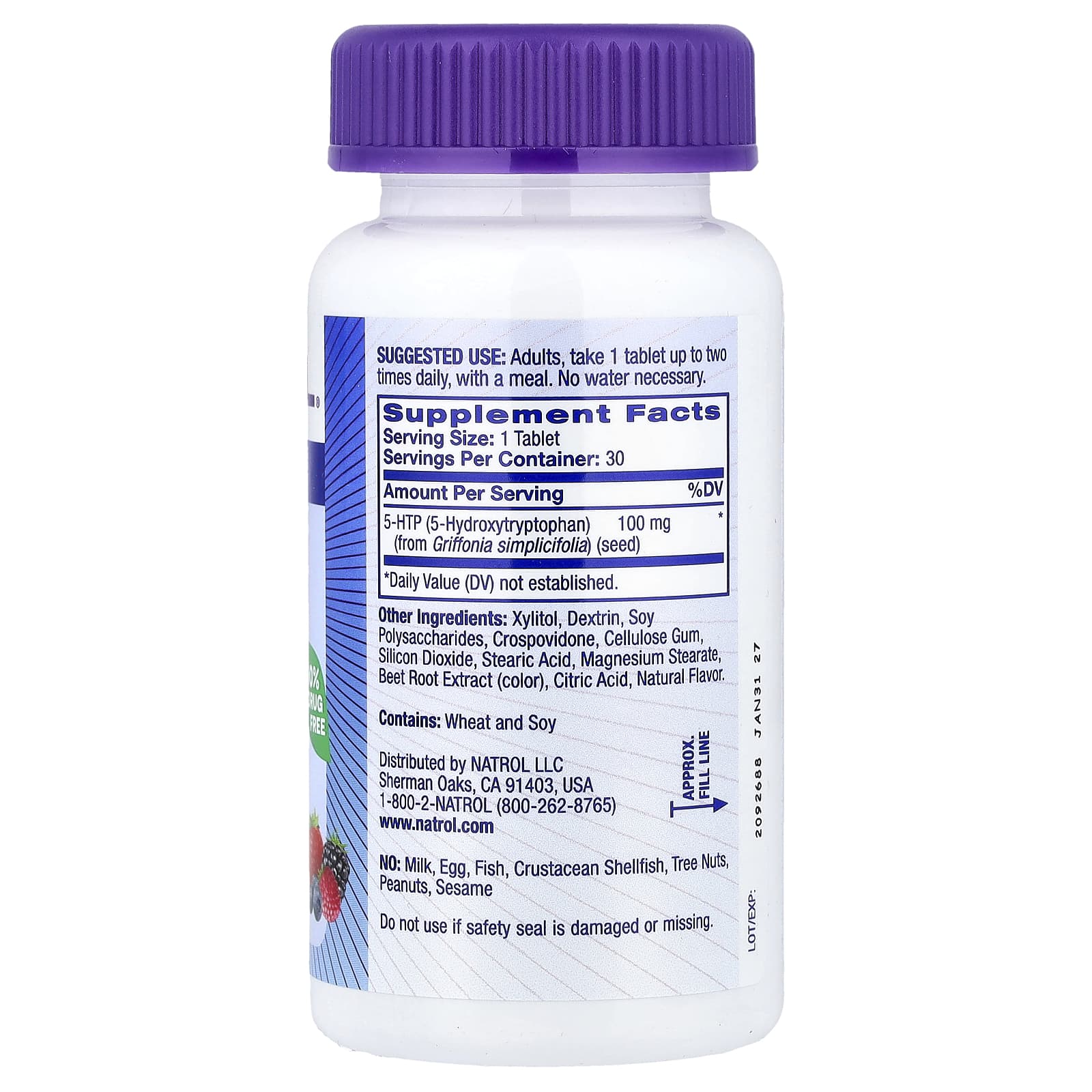 Natrol, 5-HTP, Fast Dissolve, Mixed Berry, 100 mg, 30 Tablets