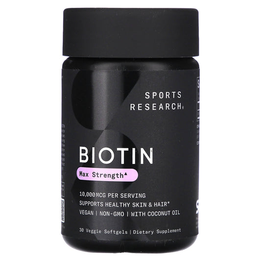 Sports Research, Biotin, Max Strength, 10,000 mcg, 30 Veggie Softgels - Image 1
