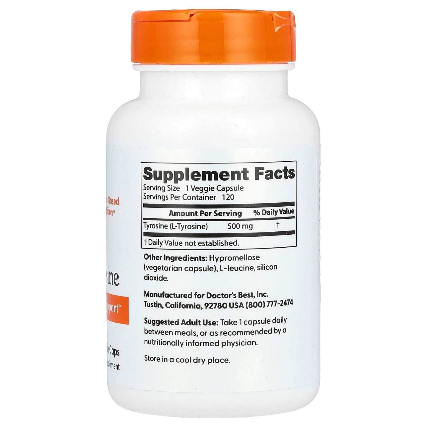 L-Tyrosine Brain Support Supplement, 500mg, 120 Veggie Caps - Image 2