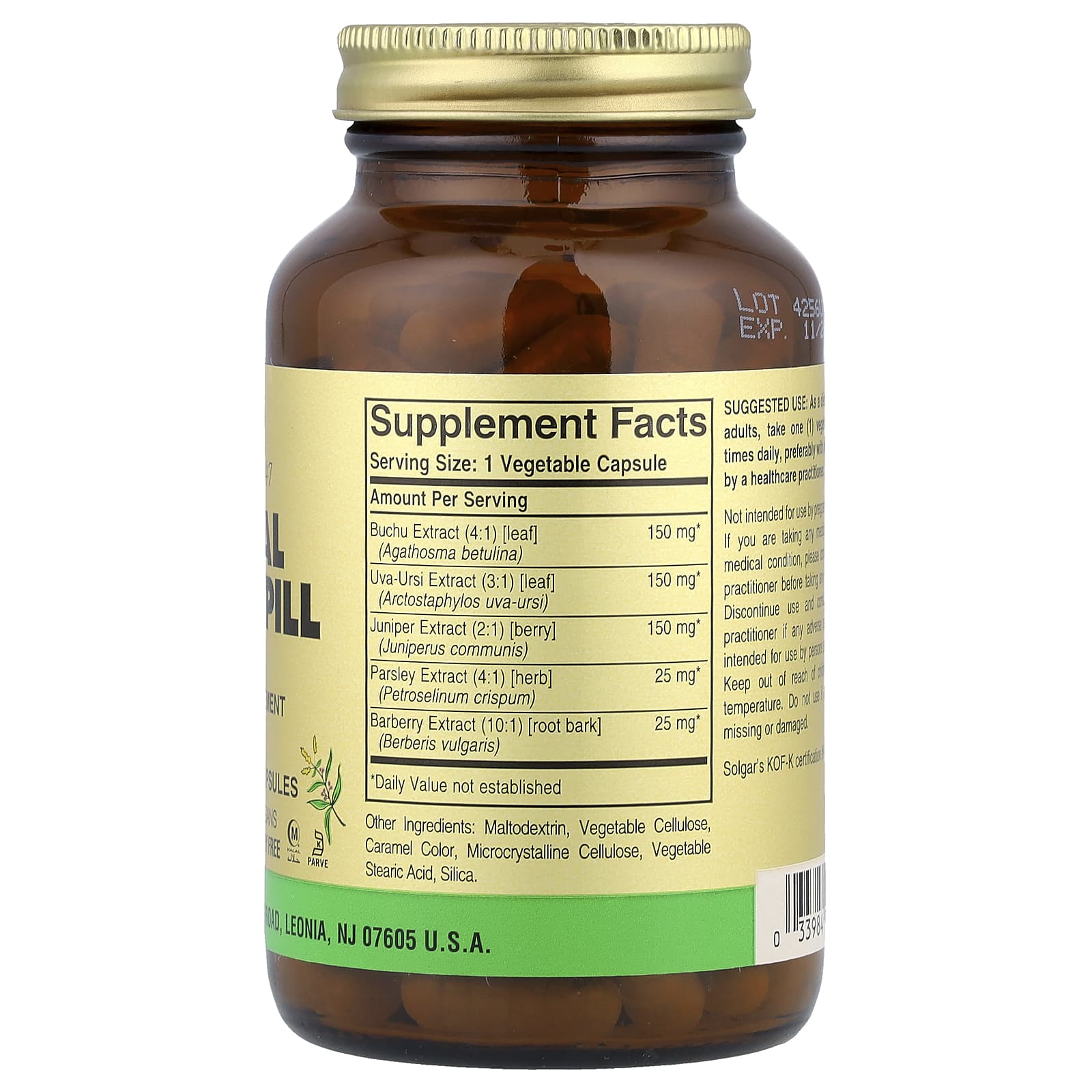 Solgar, Herbal Water Pill, 100 Vegetable Capsules - Image 2