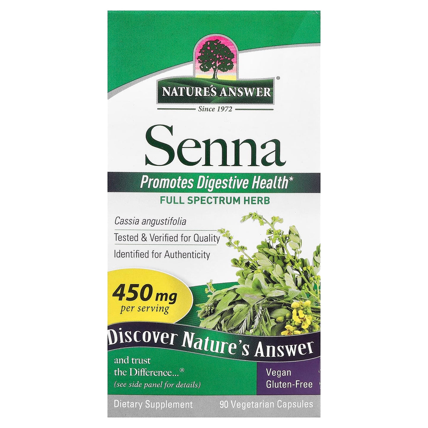 Nature's Answer, Senna, 450 mg, 90 Vegetarian Capsules - Image 1