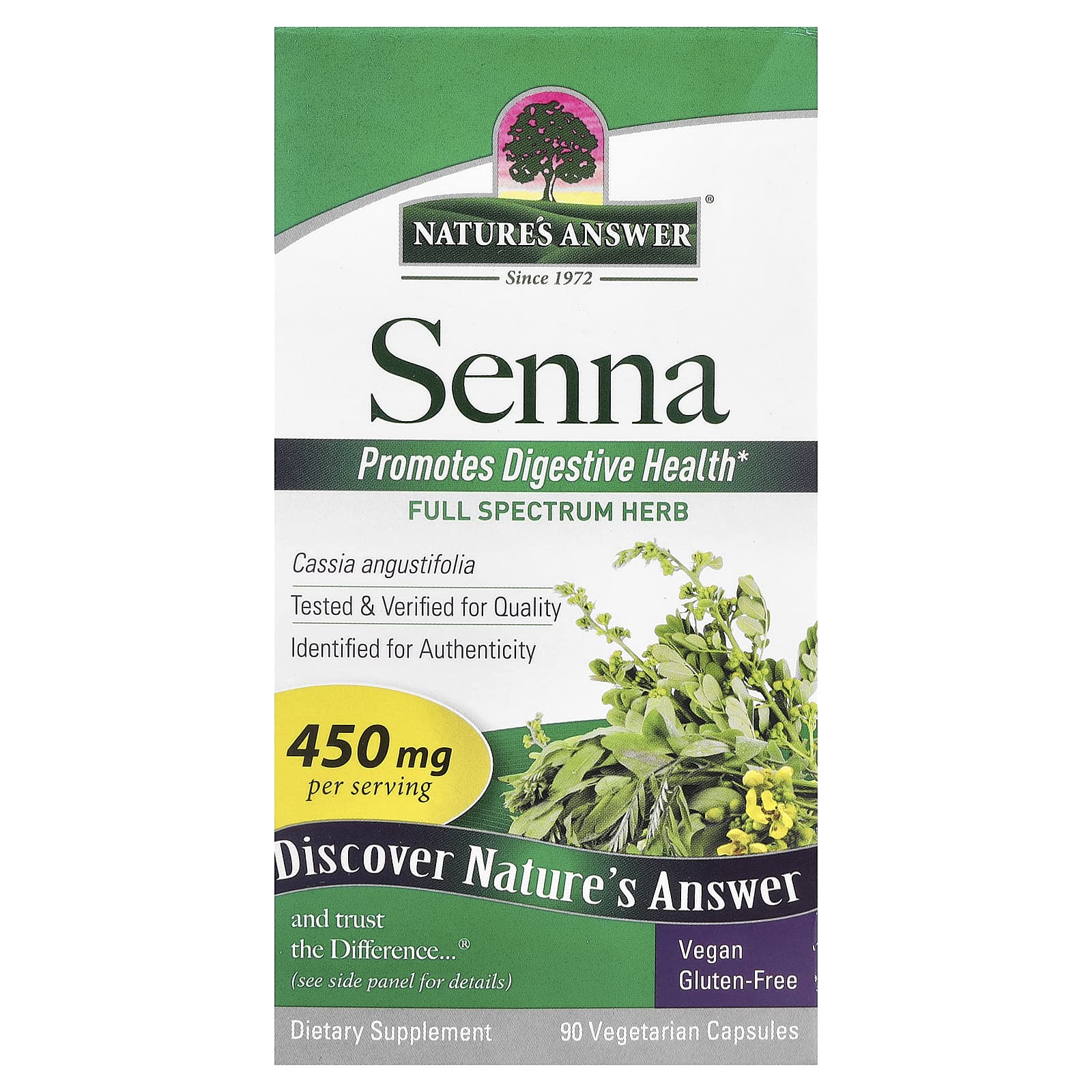 Nature's Answer, Senna, 450 mg, 90 Vegetarian Capsules - Image 1