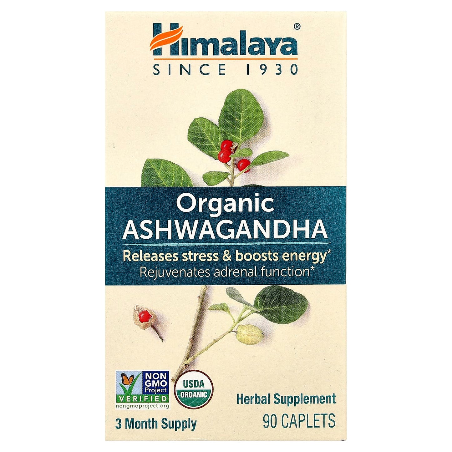 Himalaya Organic Ashwagandha 90 Capsules, Non-GMO, USDA Organic, Vegan - Image 1