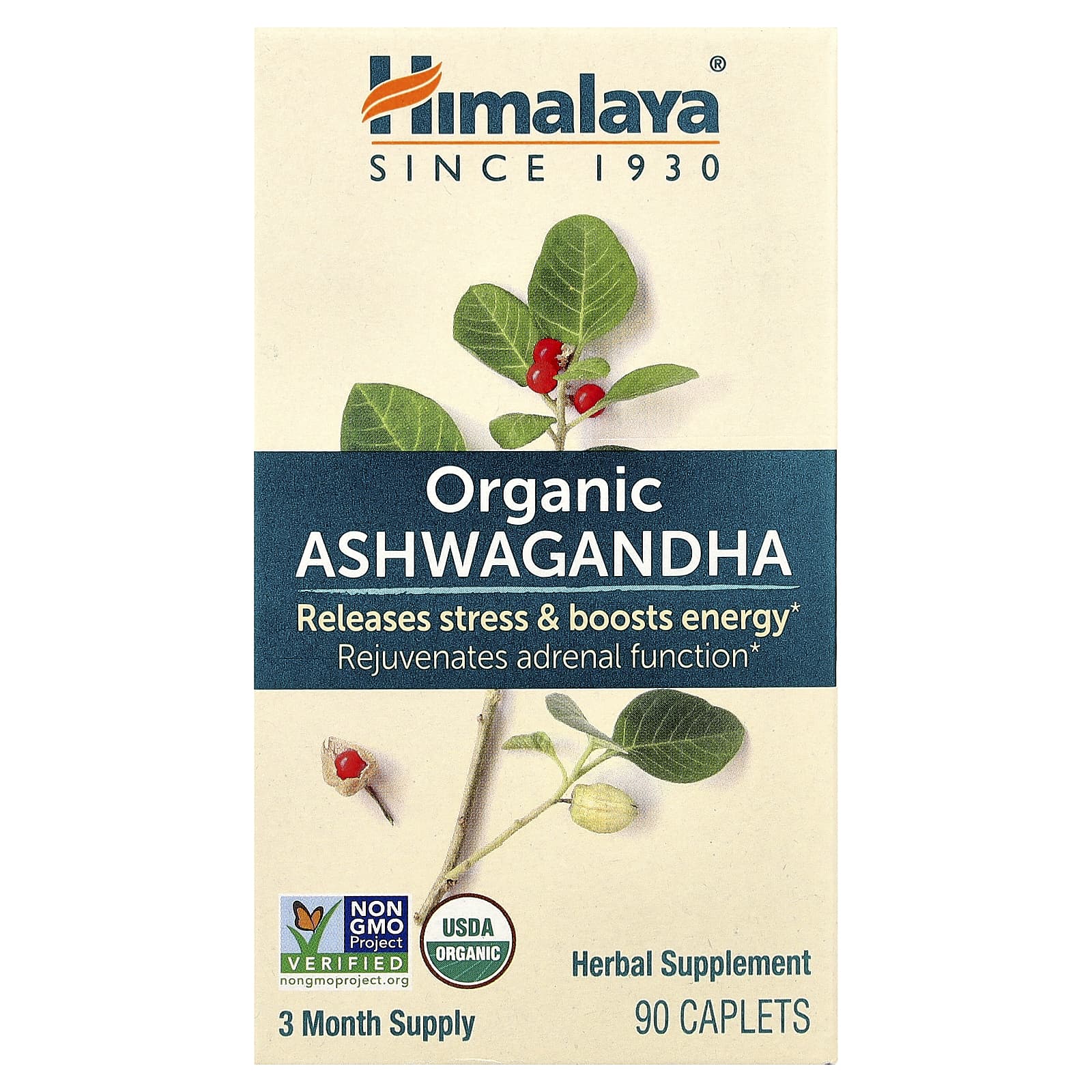 Himalaya Organic Ashwagandha 90 Capsules, Non-GMO, USDA Organic, Vegan - Image 1