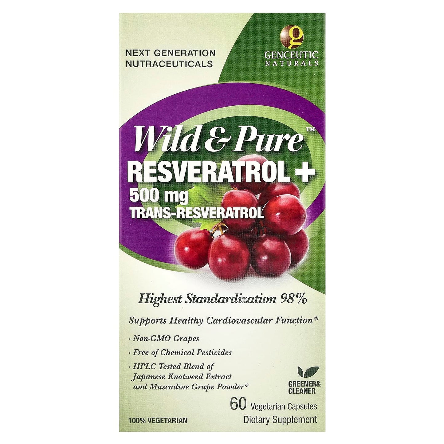 Wild & Pure Resveratrol+ 500mg Trans-Resveratrol - Non-GMO & Non-Irradiated Capsules - Image 1
