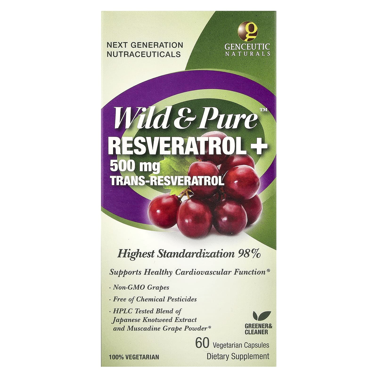 Wild & Pure Resveratrol+ 500mg Trans-Resveratrol - Non-GMO & Non-Irradiated Capsules - Image 1