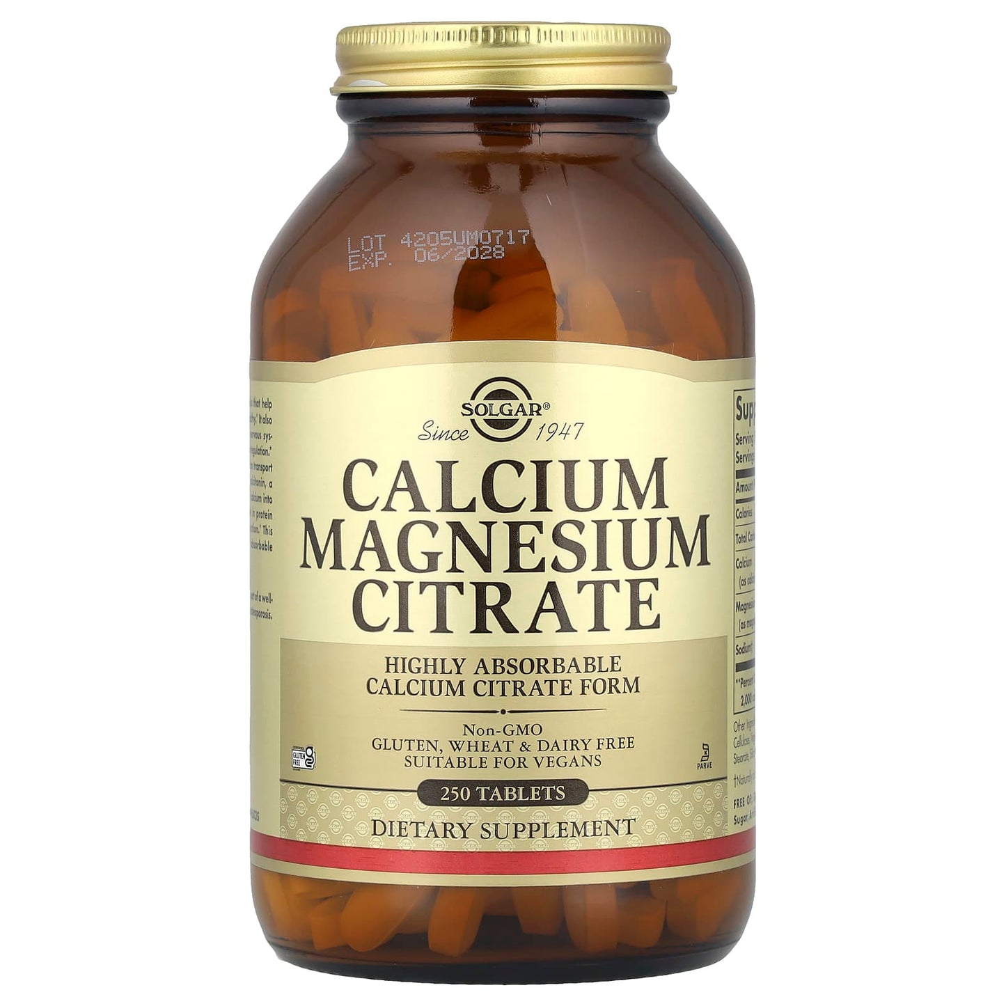Solgar, Calcium Magnesium Citrate, 250 Tablets - Image 1