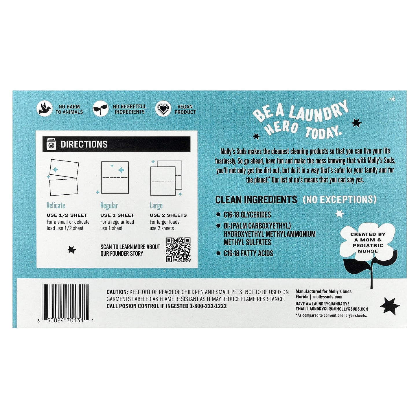 Molly's Suds, Dryer Sheets, Unscented, 120 Sheets - Image 2