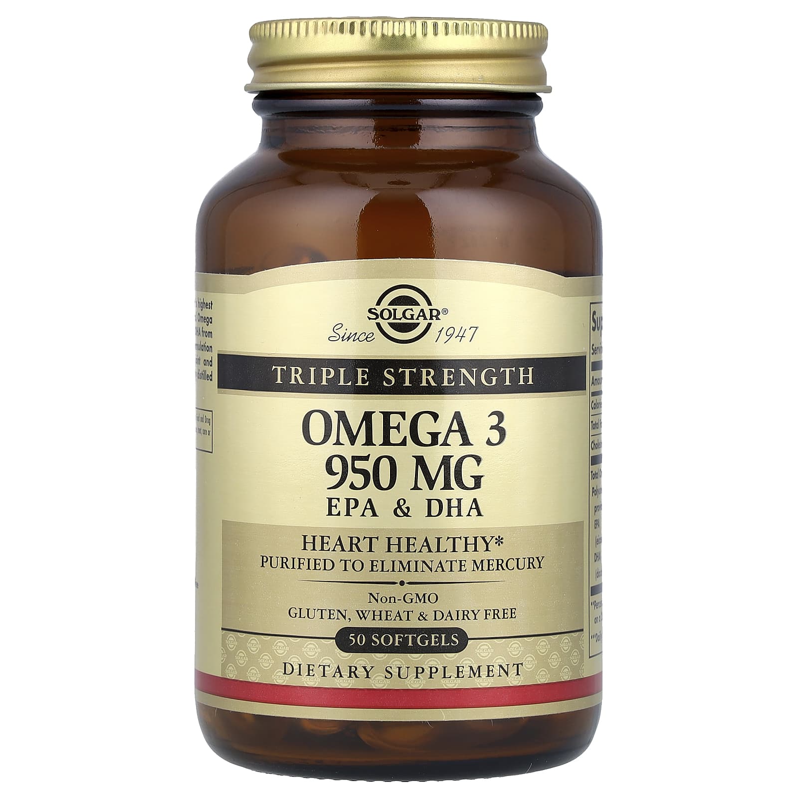 Solgar, Omega-3, EPA & DHA, Triple Strength, 950 mg, 50 Softgels - Image 1