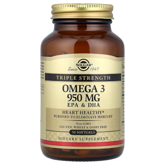 Solgar, Omega-3, EPA & DHA, Triple Strength, 950 mg, 50 Softgels - Image 1
