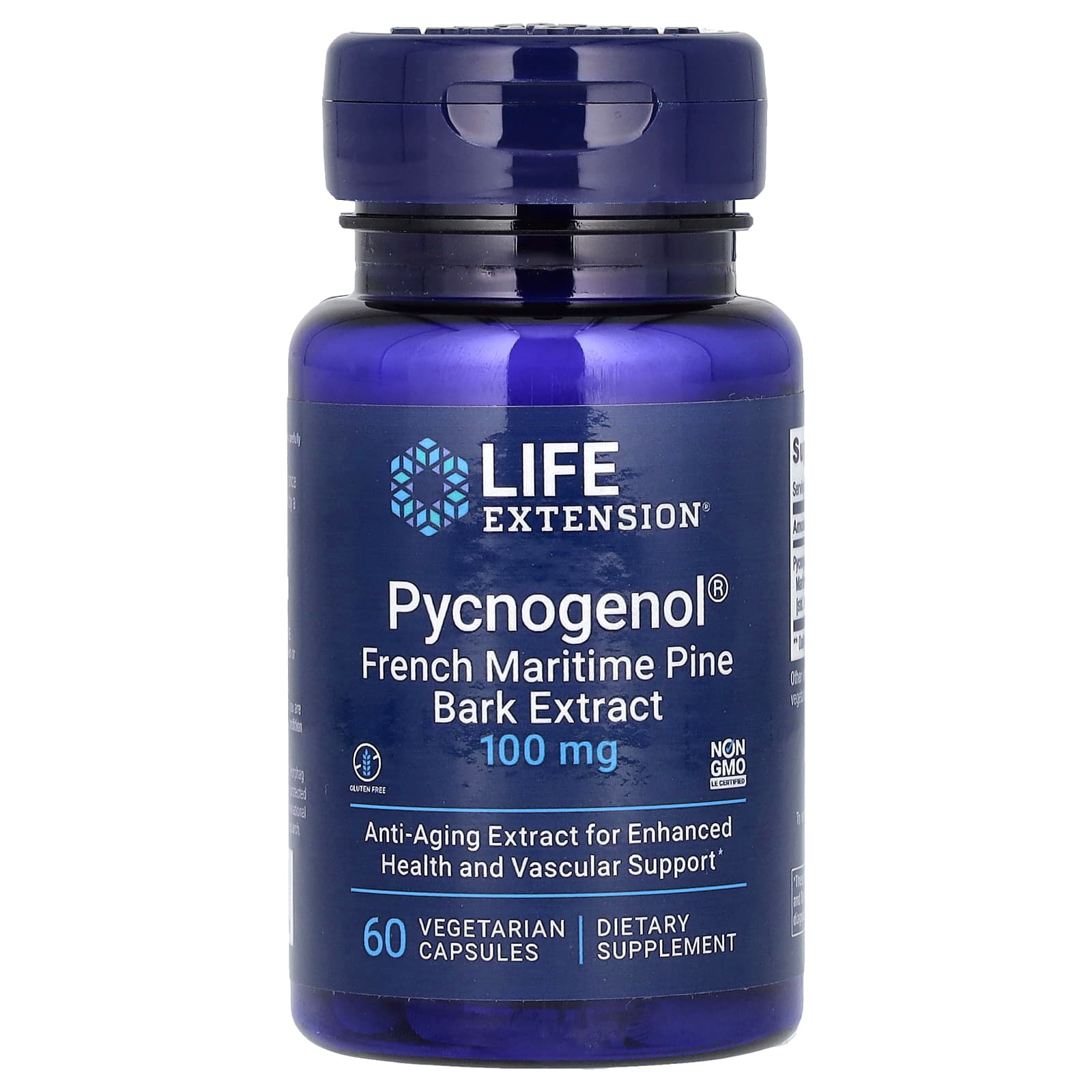 Life Extension, Pycnogenol, French Maritime Pine Bark Extract, 100 mg, 60 Vegetarian Capsules - Image 1