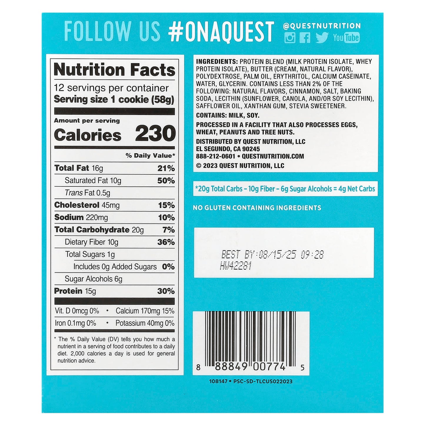Quest Nutrition, Protein Cookie, Snickerdoodle, 12 Cookies, 2.04 oz (58 g) Each - Image 2