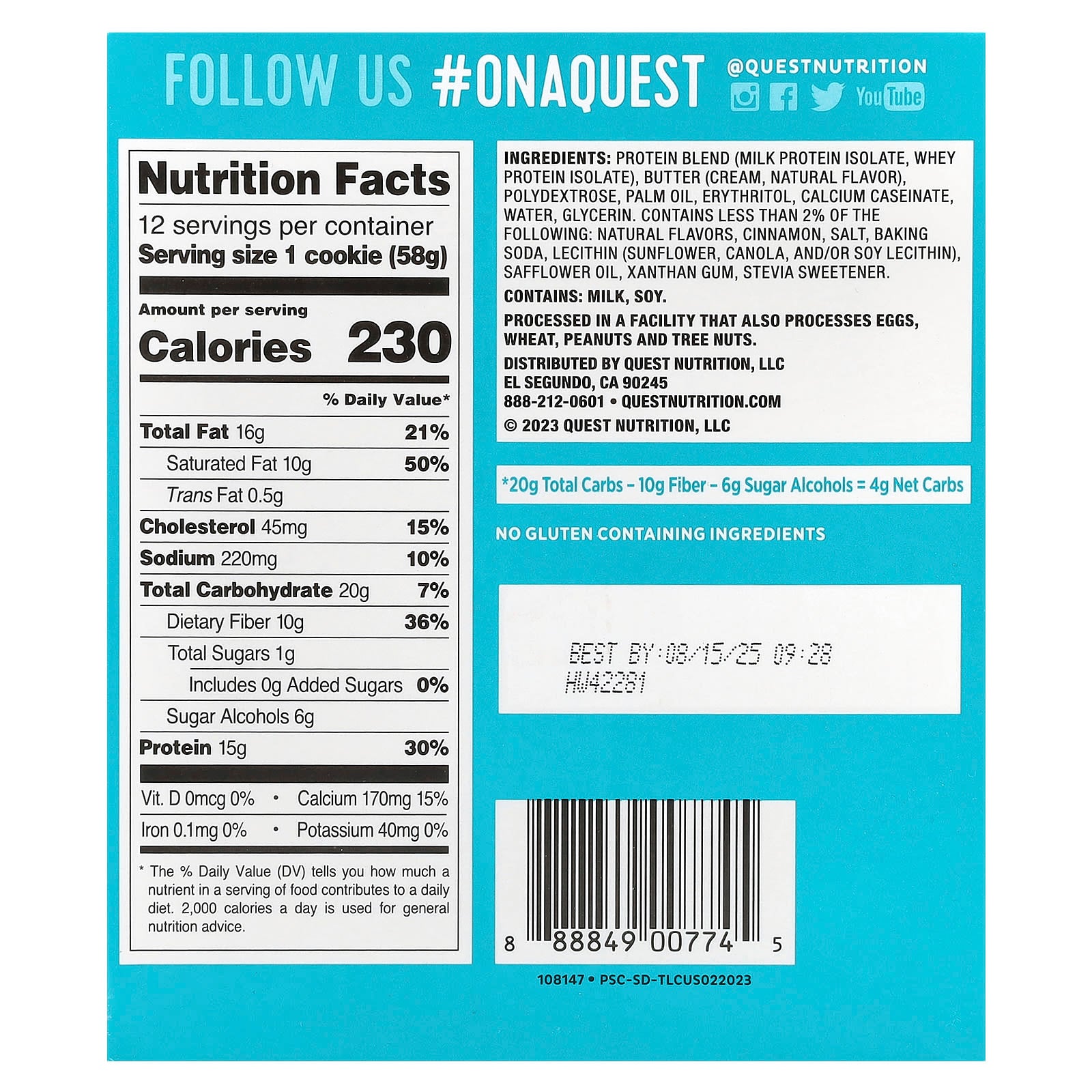 Quest Nutrition, Protein Cookie, Snickerdoodle, 12 Cookies, 2.04 oz (58 g) Each - Image 2