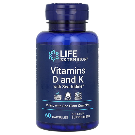 Life Extension, Vitamins D and K with Sea-Iodine, 60 Capsules - Image 1