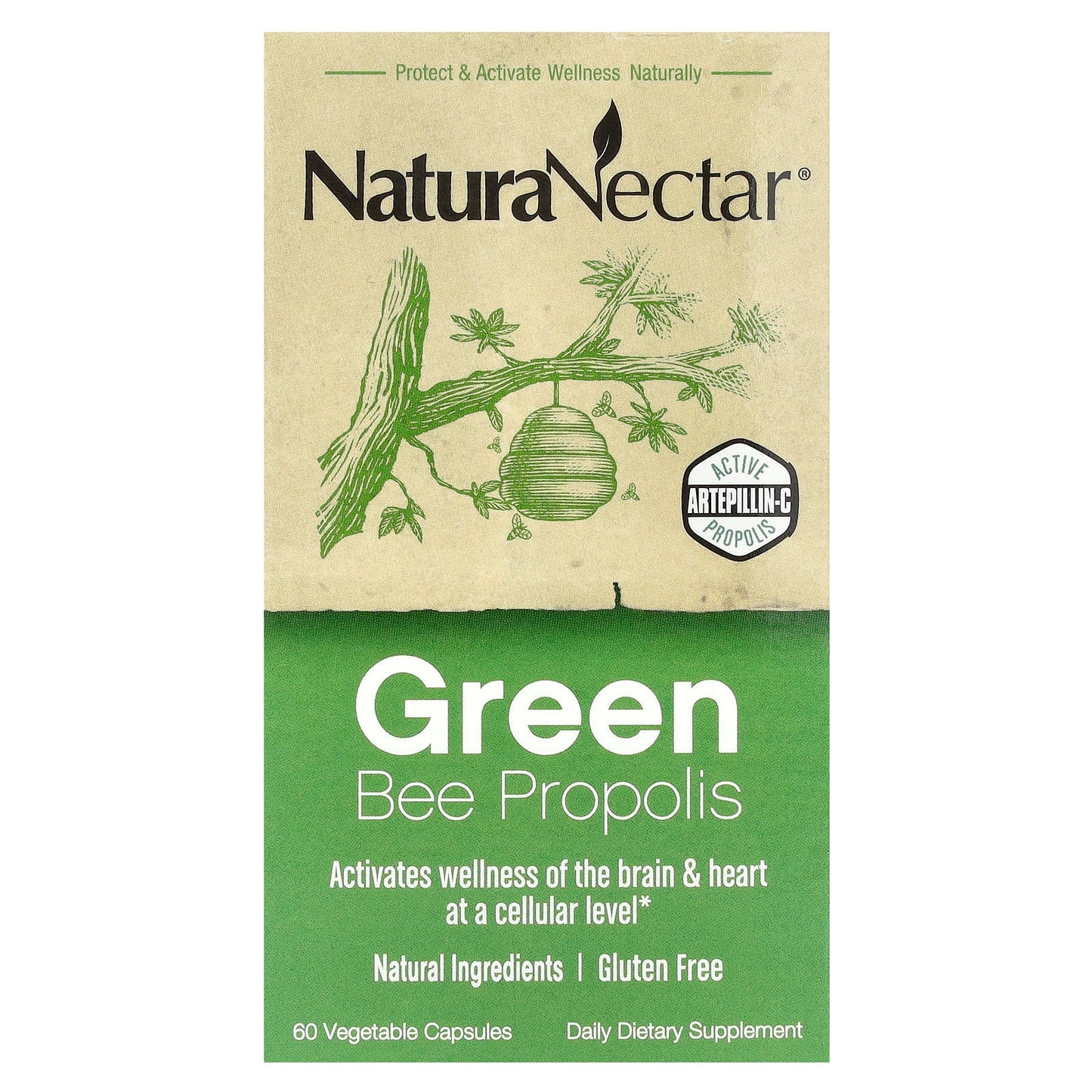 NaturaNectar, Green Bee Propolis, 60 Vegetable Capsules - Image 1