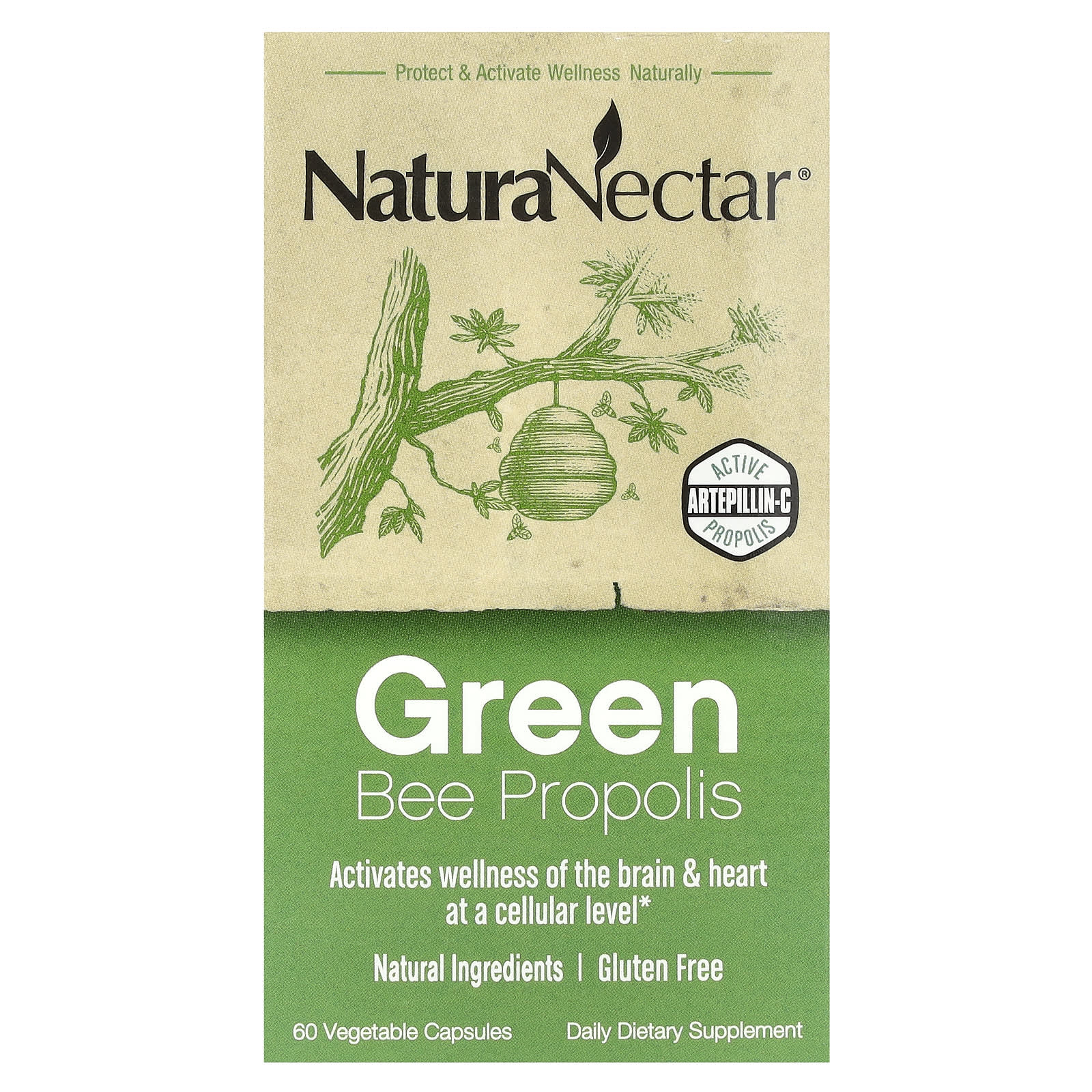 NaturaNectar, Green Bee Propolis, 60 Vegetable Capsules - Image 1