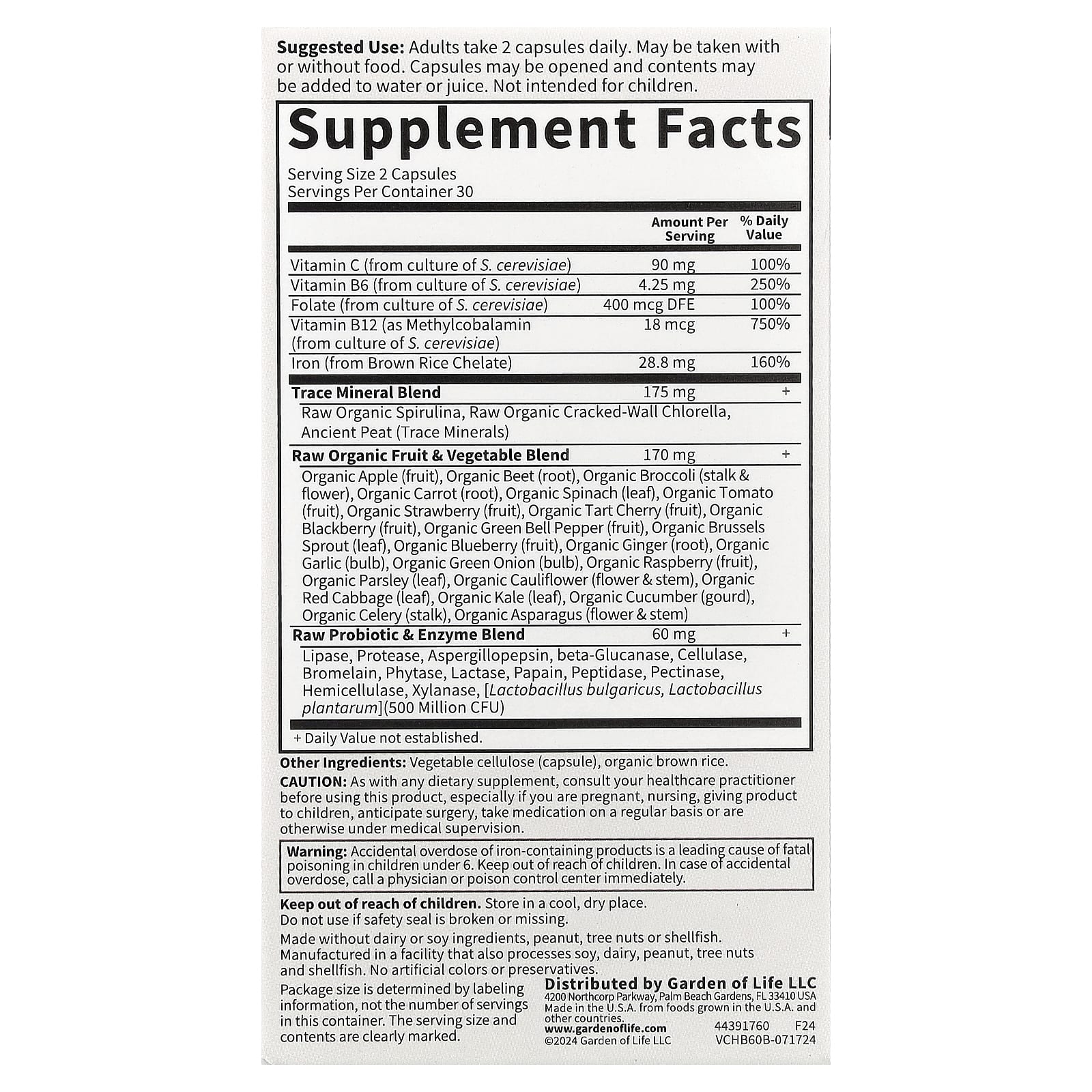 Garden of Life Vitamin Code Healthy Blood 60 Vegan Capsules - Image 2
