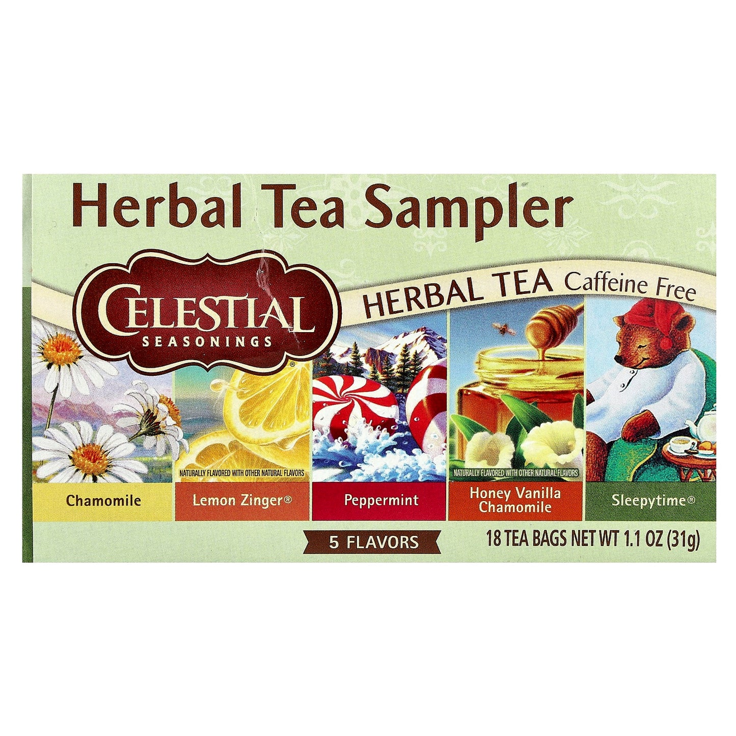 Celestial Seasonings Herbal Tea Sampler, Caffeine-Free, 5 Flavors - Image 1