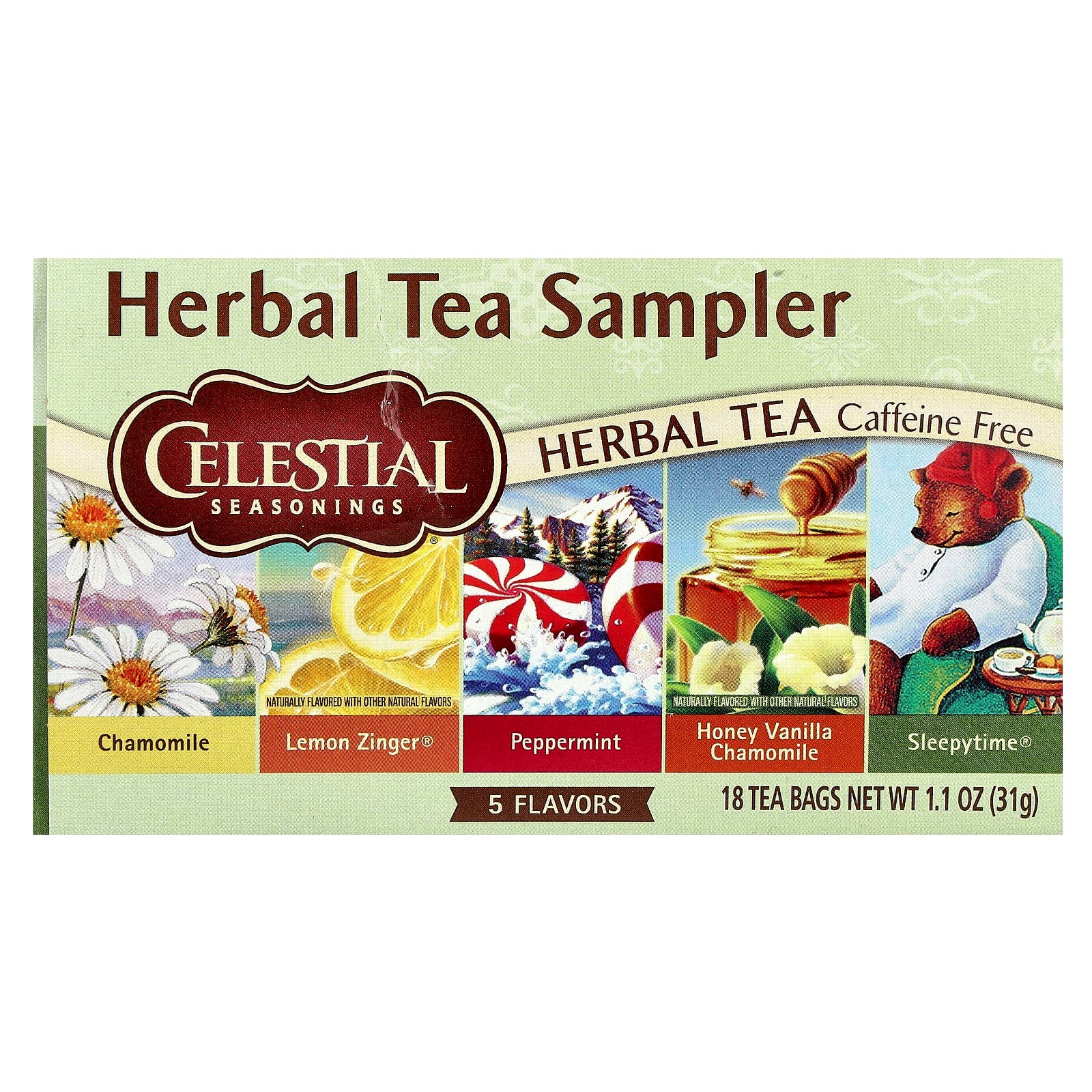 Celestial Seasonings Herbal Tea Sampler, Caffeine-Free, 5 Flavors - Image 1
