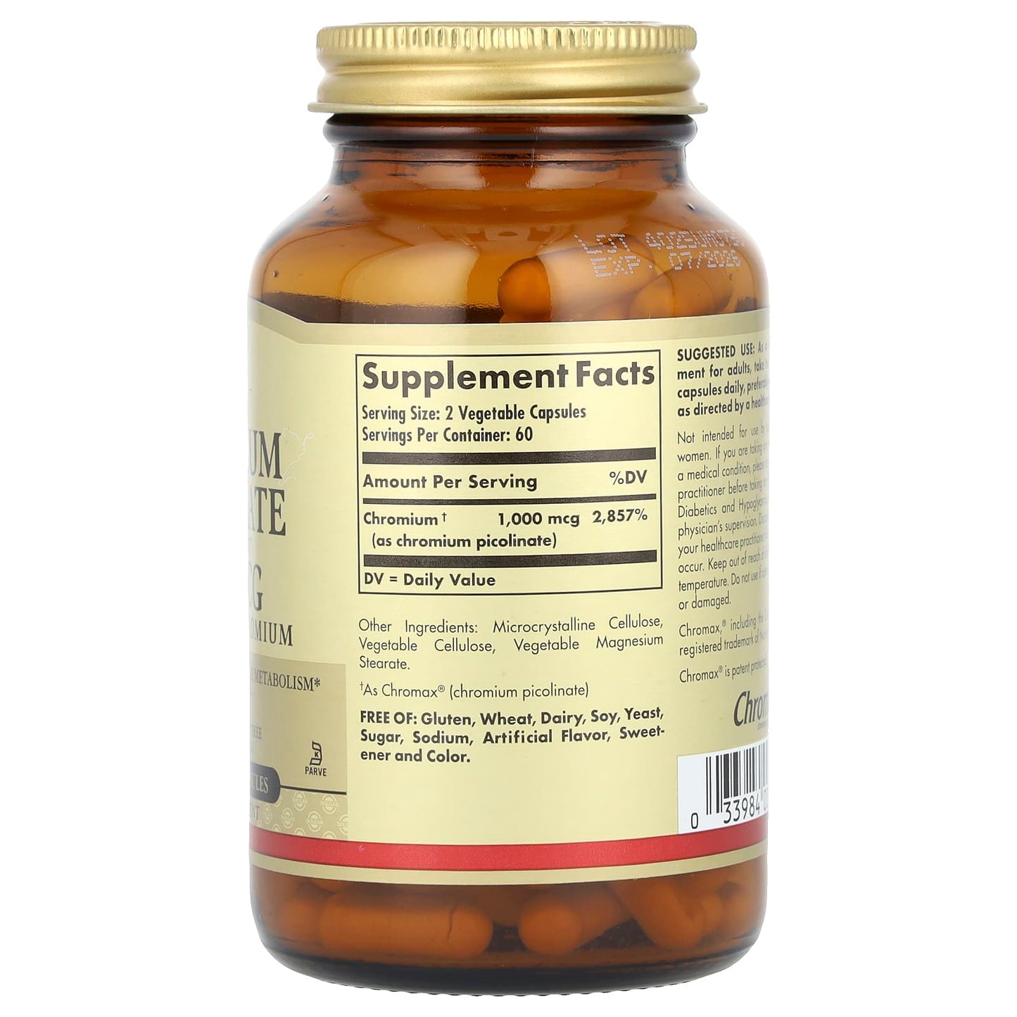 Solgar, Chromium Picolinate, 500 mcg, 120 Vegetable Capsules - Image 2