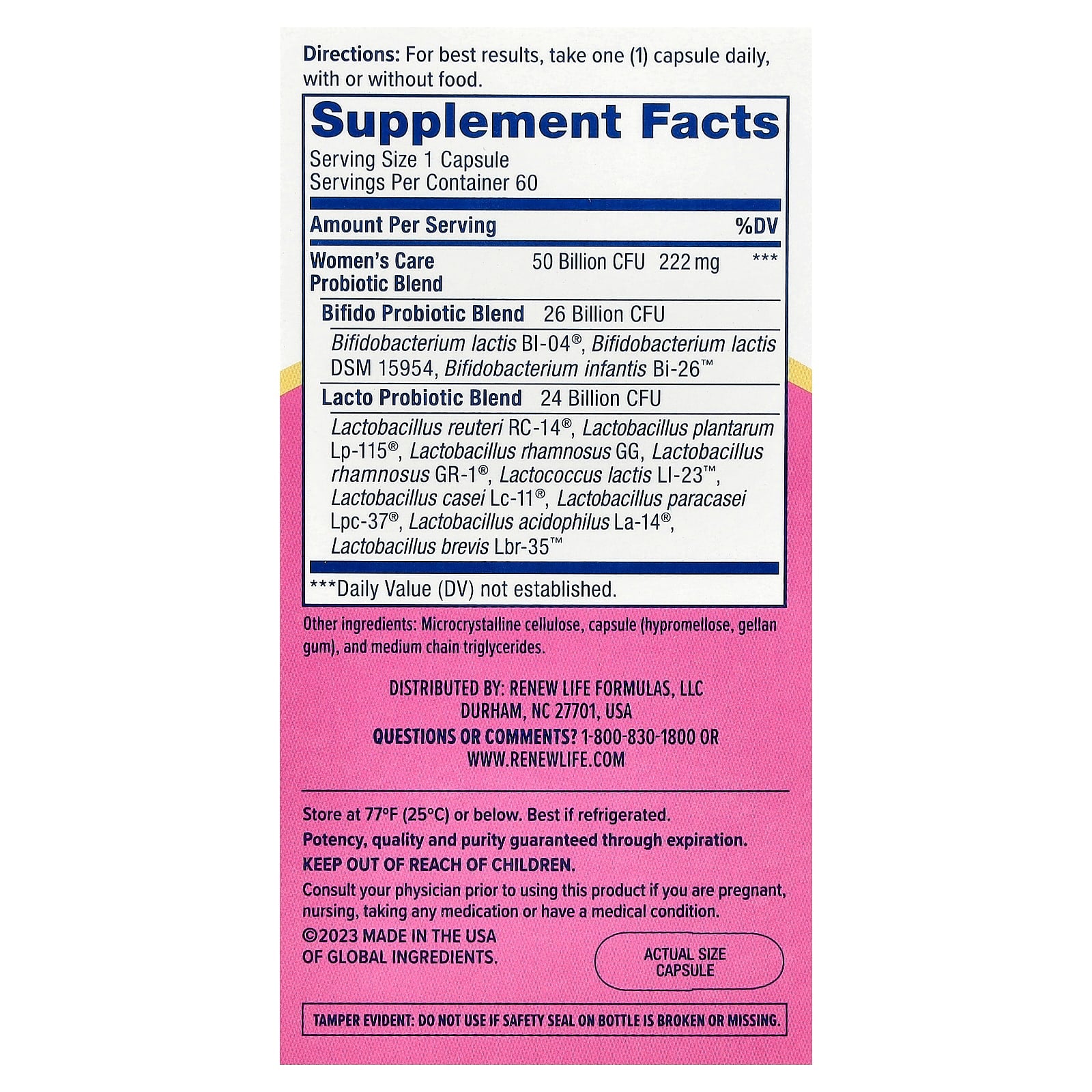 Renew Life, Women's Care Probiotic, 60 Vegetarian Capsules - Image 2