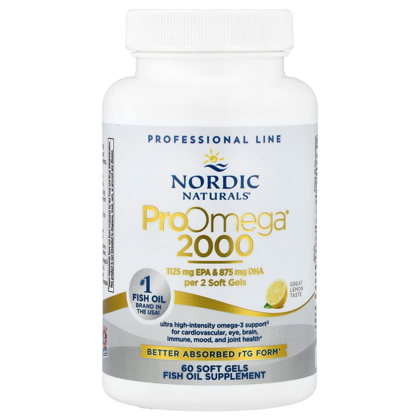 Nordic Naturals, ProOmega® 2000, Lemon, 60 Soft Gels (1,075 mg per Soft Gel) - Image 1