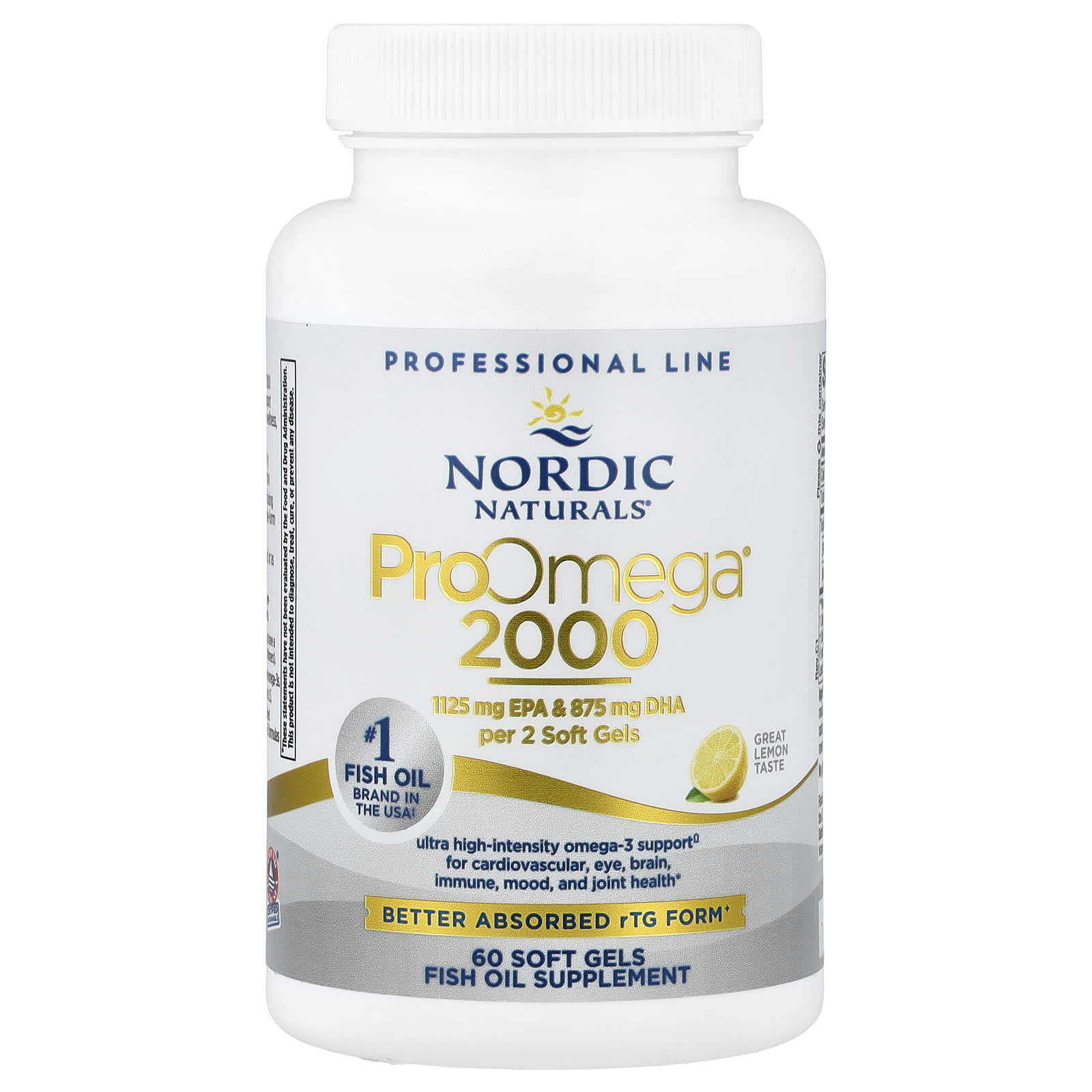 Nordic Naturals, ProOmega® 2000, Lemon, 60 Soft Gels (1,075 mg per Soft Gel) - Image 1