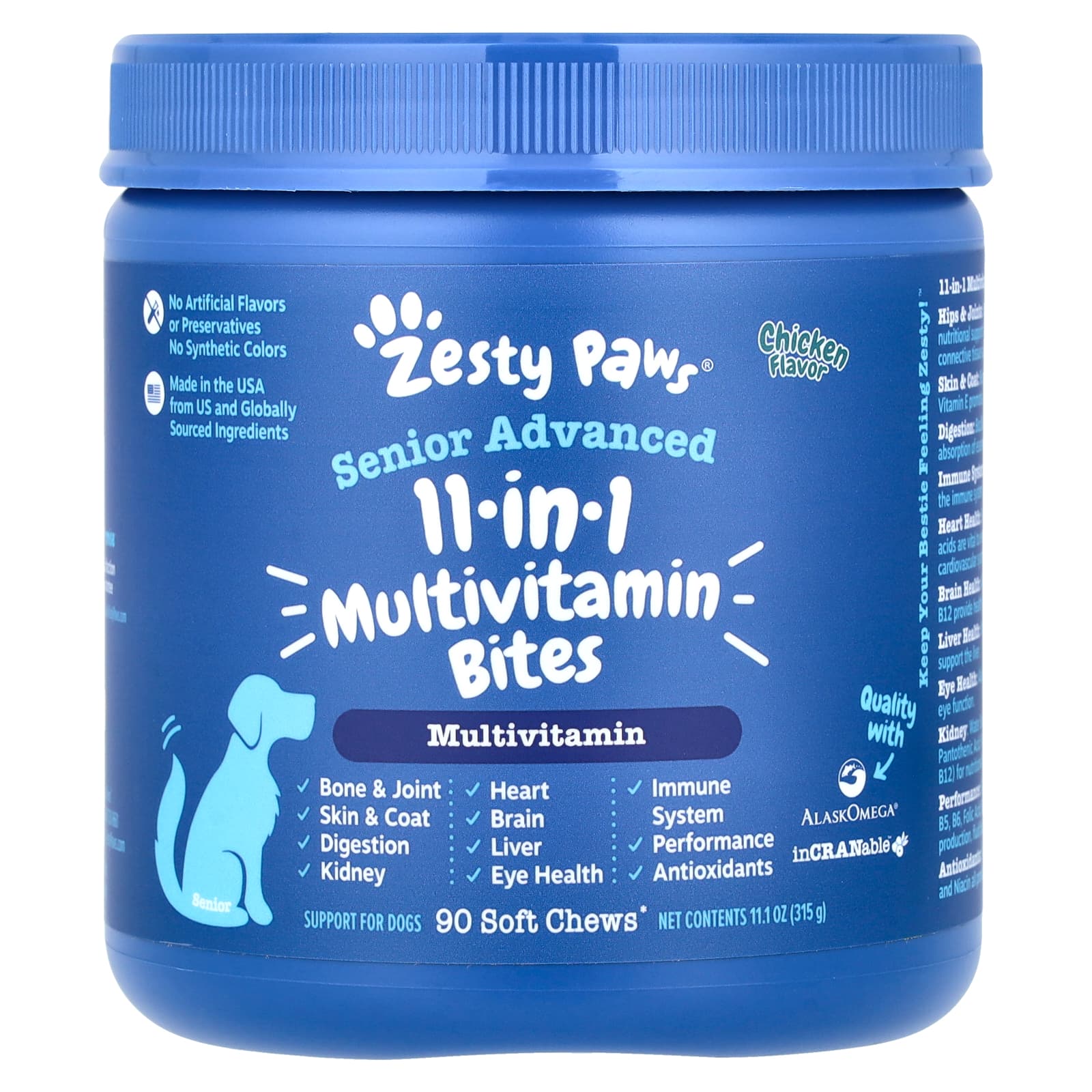 Zesty Paws, Senior Advanced, 11-in-1 Multivitamin Bites, For Dogs, Chicken, 90 Soft Chews, 11.1 oz (315 g) - Image 1