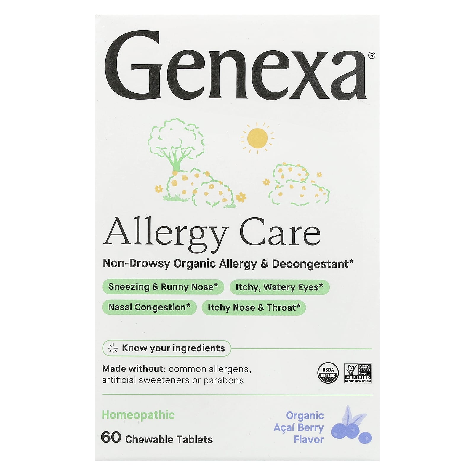 Allergy Care, Non-Drowsy Relief with Organic Acai Berry - 60 Chewable Tablets - Image 1