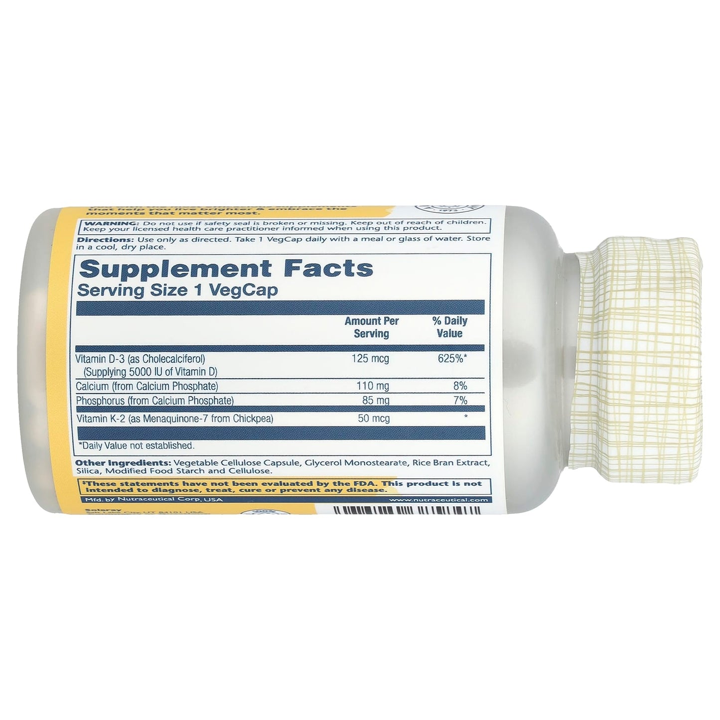 Solaray, Vitamin D3 + K2, 60 VegCaps - Image 2