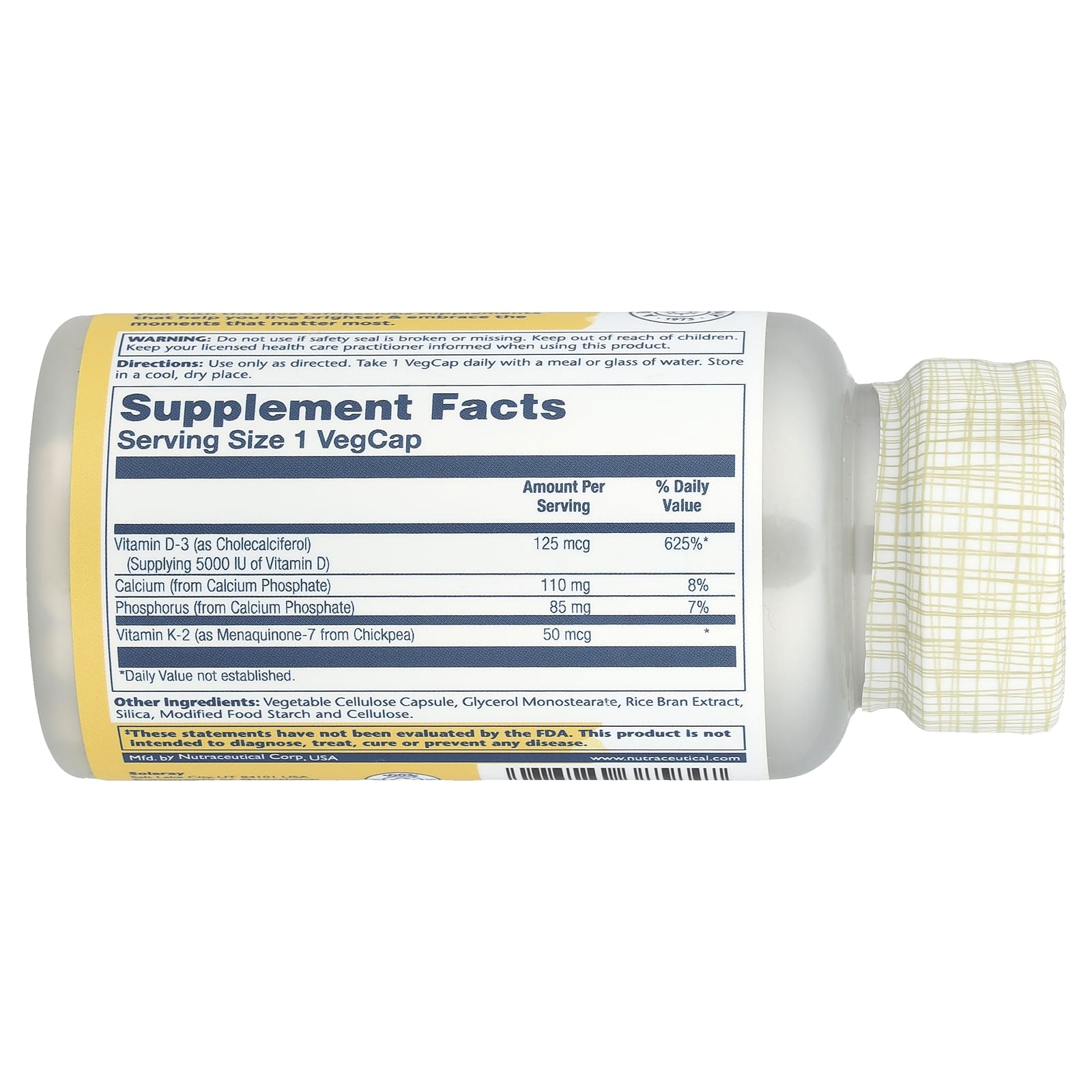 Solaray, Vitamin D3 + K2, 60 VegCaps - Image 2