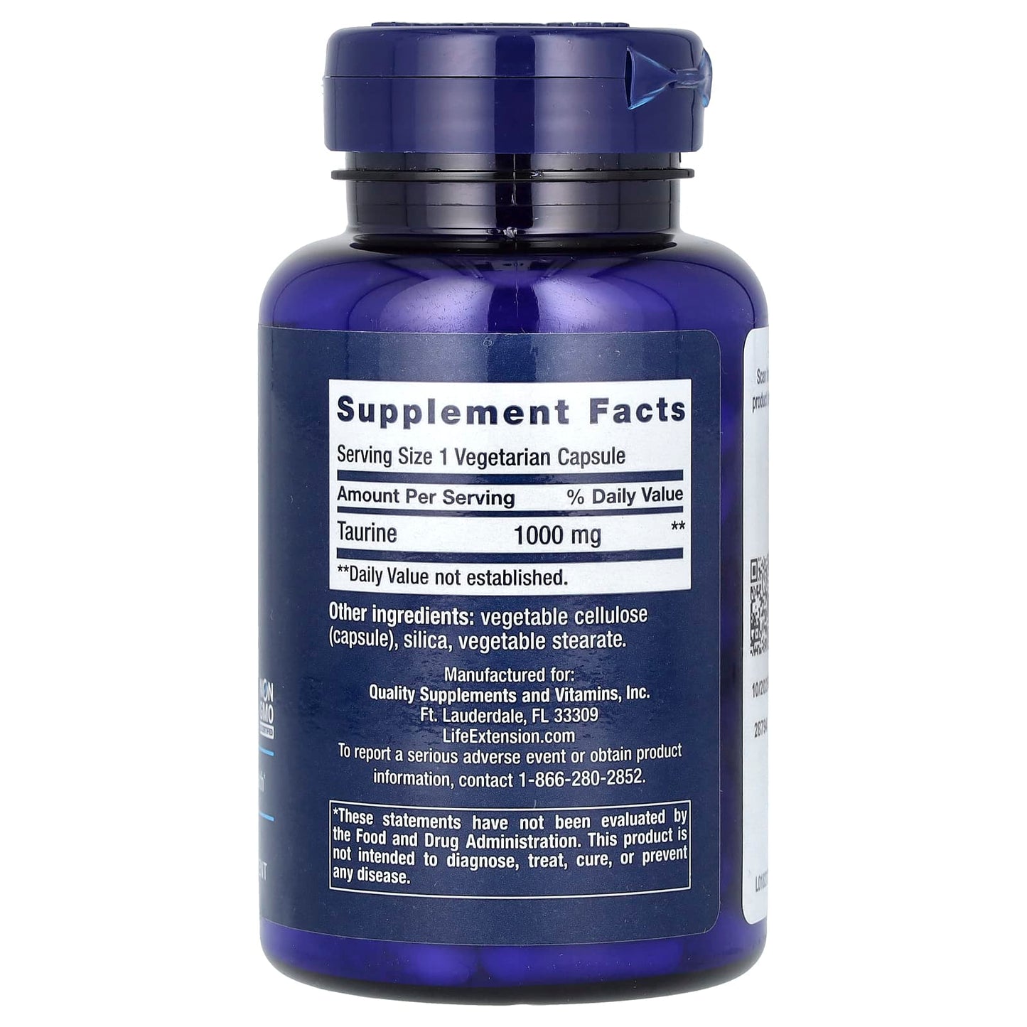 Life Extension, Taurine, 1,000 mg, 90 Vegetarian Capsules - Image 2