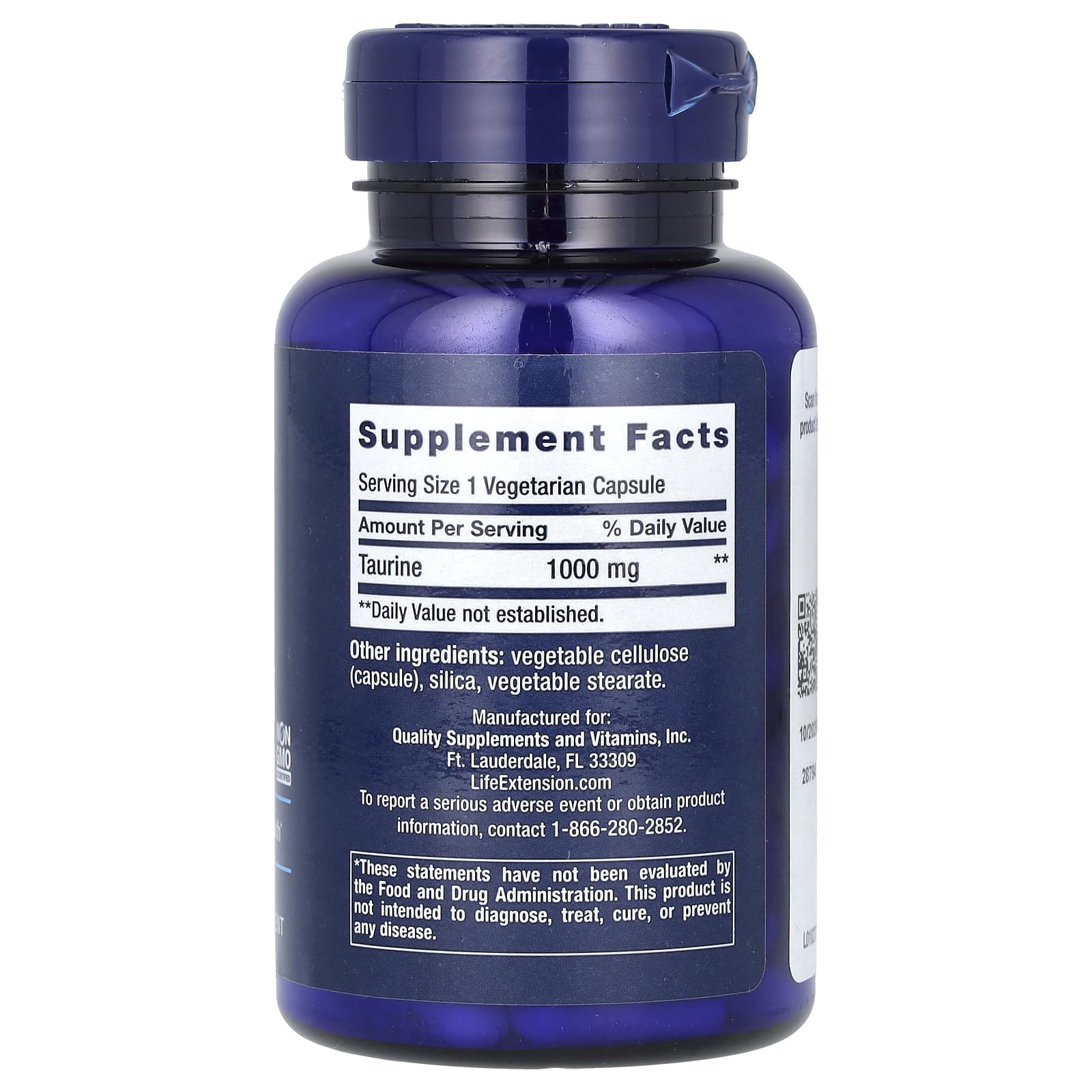 Life Extension, Taurine, 1,000 mg, 90 Vegetarian Capsules - Image 2