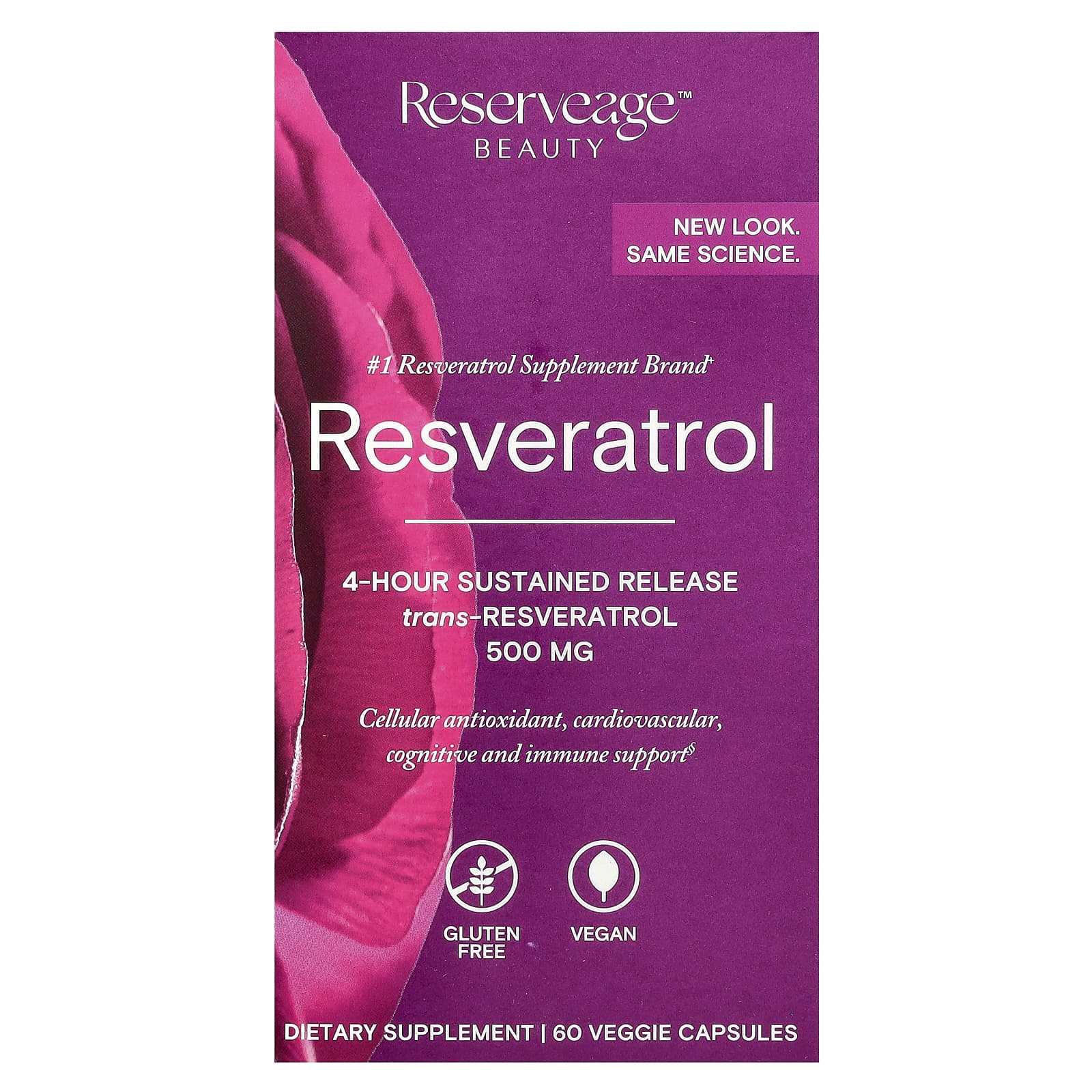 Reserveage Beauty, Resveratrol, 60 Veggie Capsules