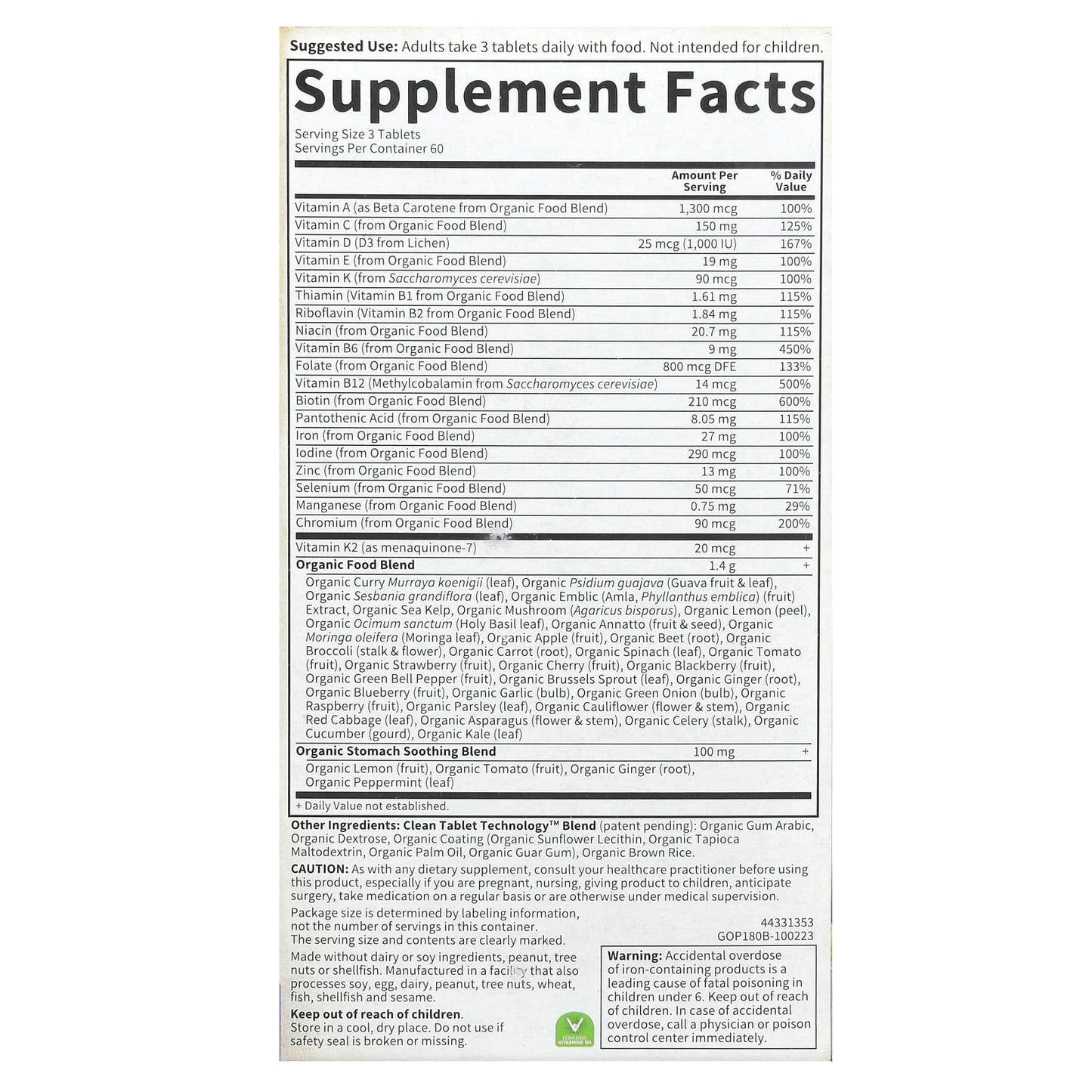 Garden of Life Organics Prenatal Multi Vitamin 180 Tablets - Image 2